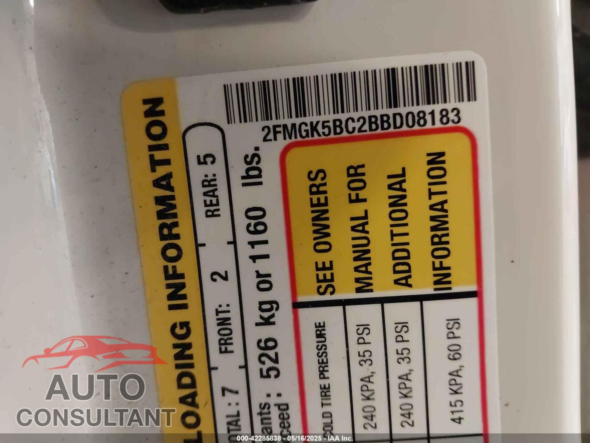 FORD FLEX 2011 - 2FMGK5BC2BBD08183