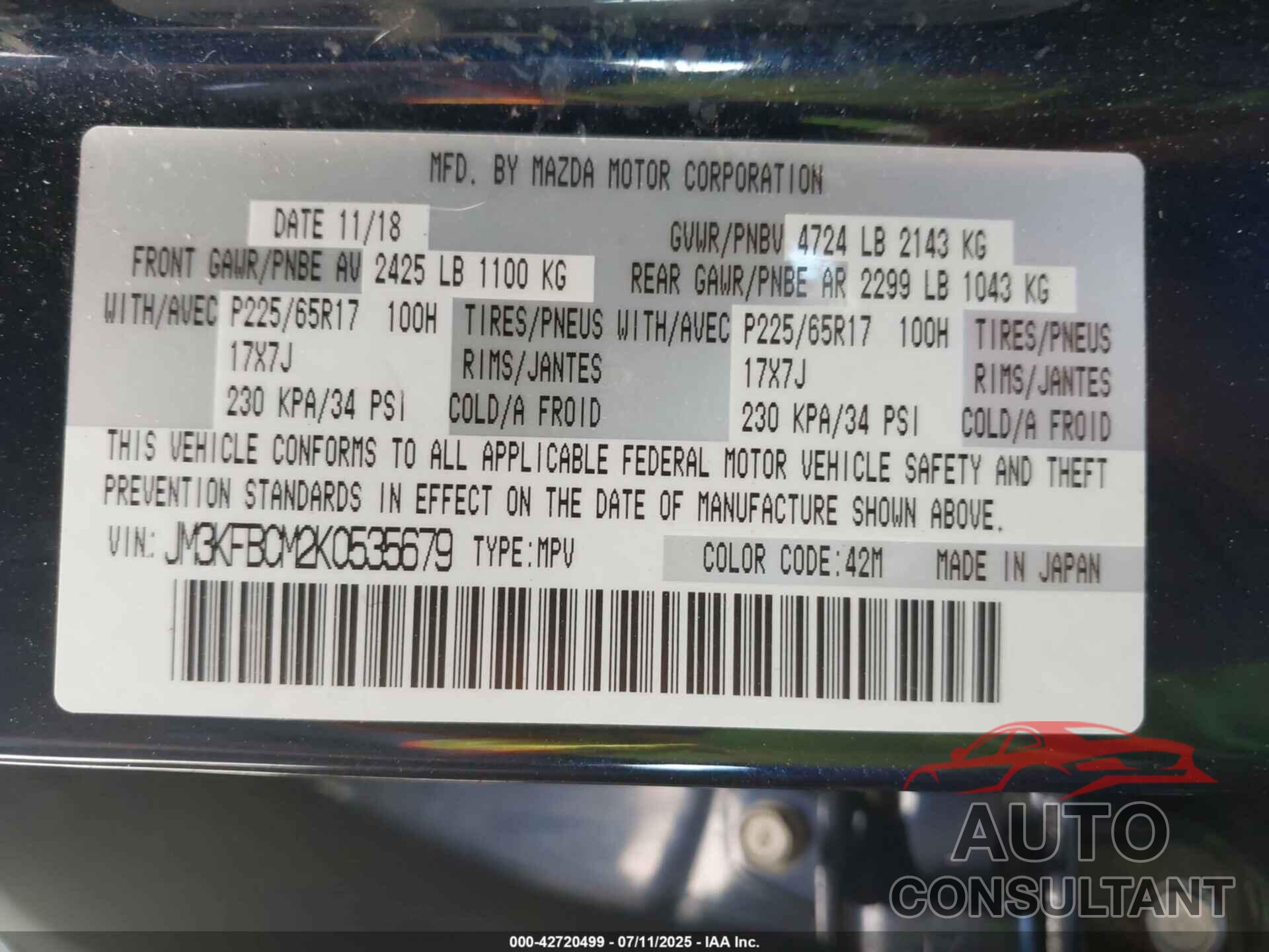 MAZDA CX-5 2019 - JM3KFBCM2K0535679