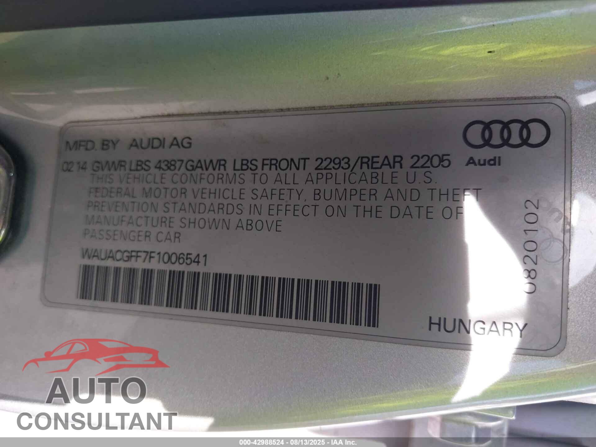 AUDI A3 2015 - WAUACGFF7F1006541
