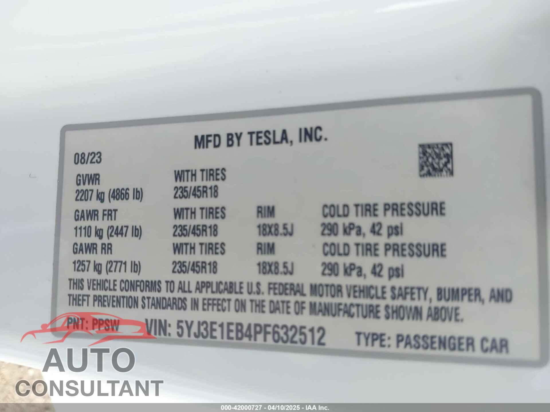 TESLA MODEL 3 2023 - 5YJ3E1EB4PF632512