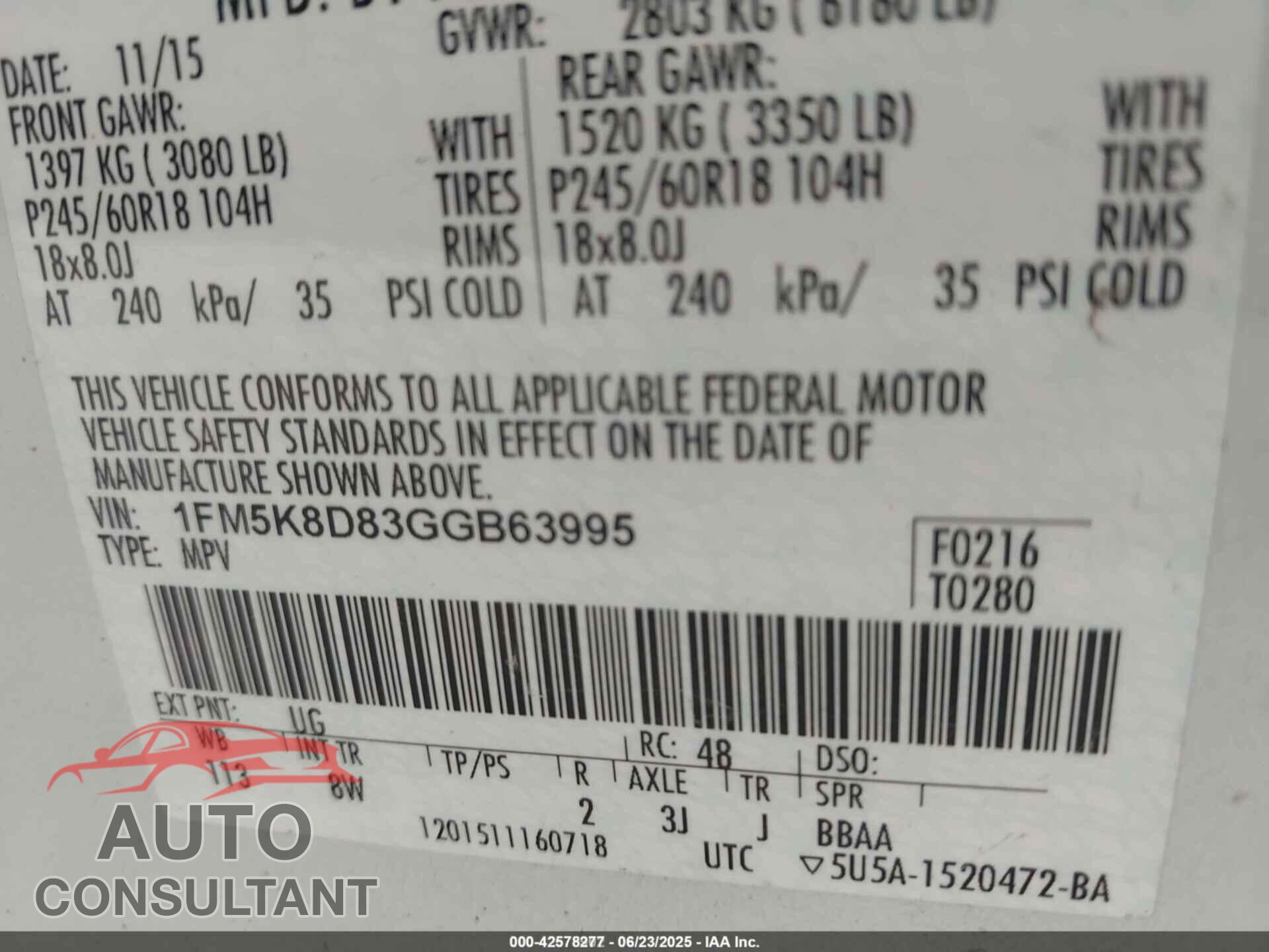 FORD EXPLORER 2016 - 1FM5K8D83GGB63995