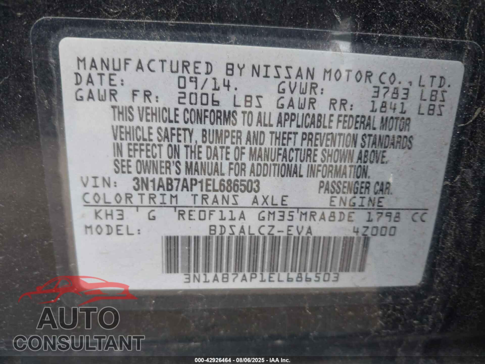 NISSAN SENTRA 2014 - 3N1AB7AP1EL686503