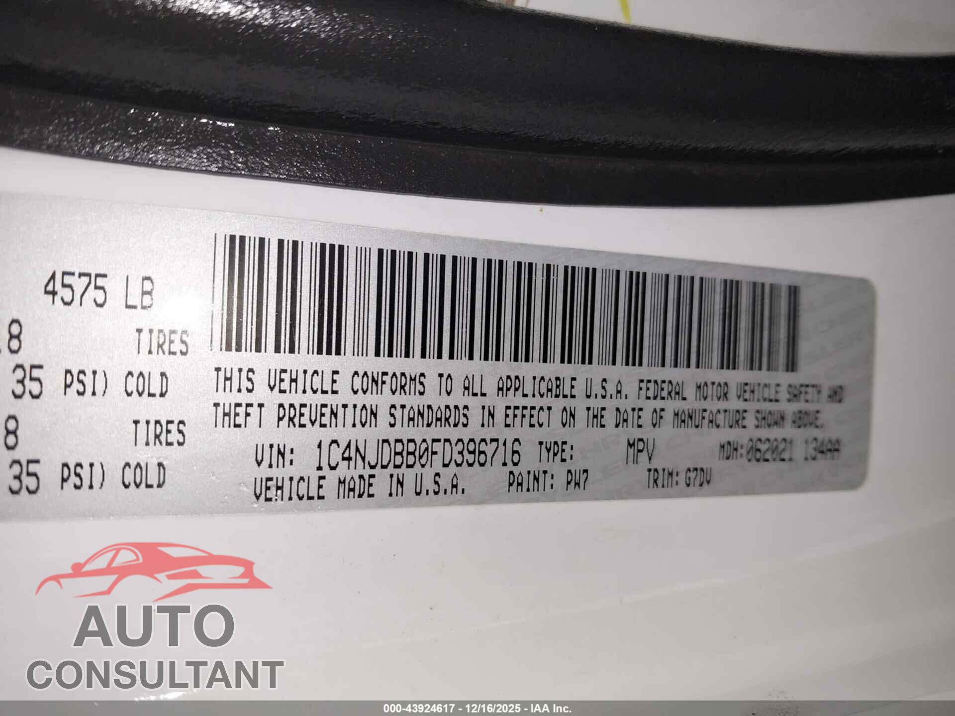 JEEP COMPASS 2015 - 1C4NJDBB0FD396716