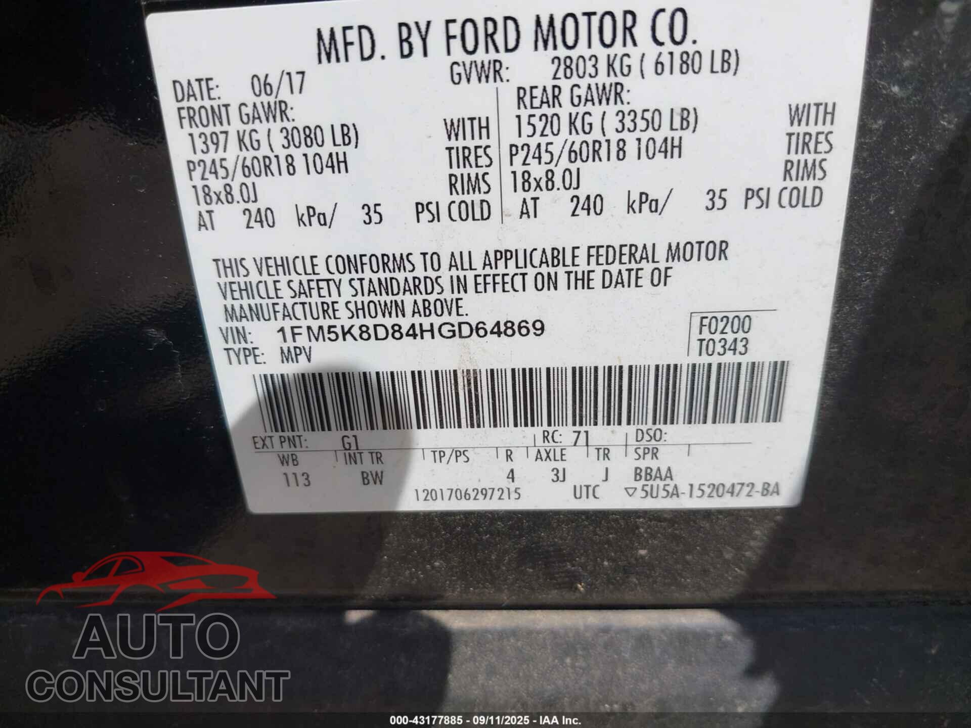 FORD EXPLORER 2017 - 1FM5K8D84HGD64869
