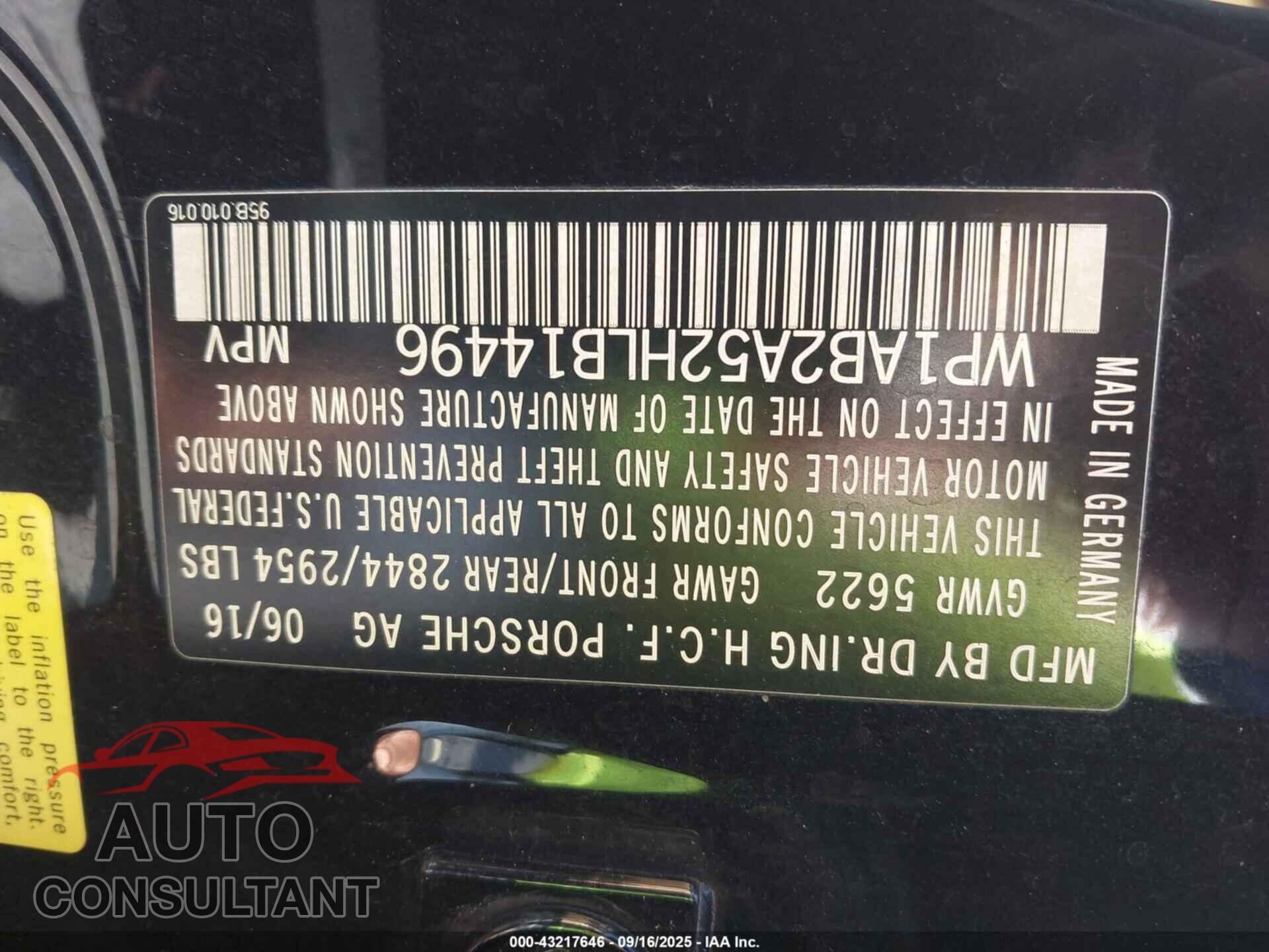 PORSCHE MACAN 2017 - WP1AB2A52HLB14496
