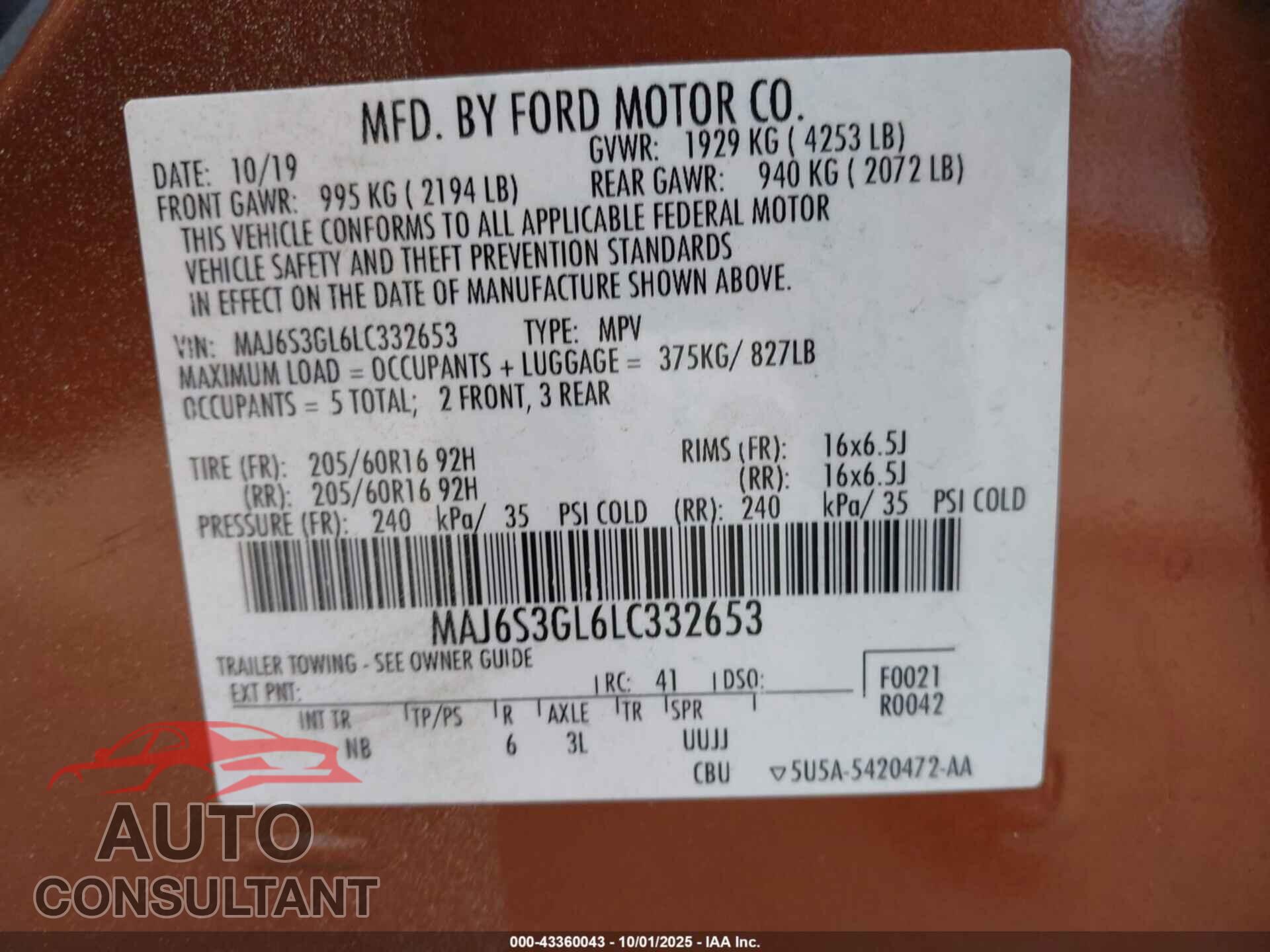 FORD ECOSPORT 2020 - MAJ6S3GL6LC332653
