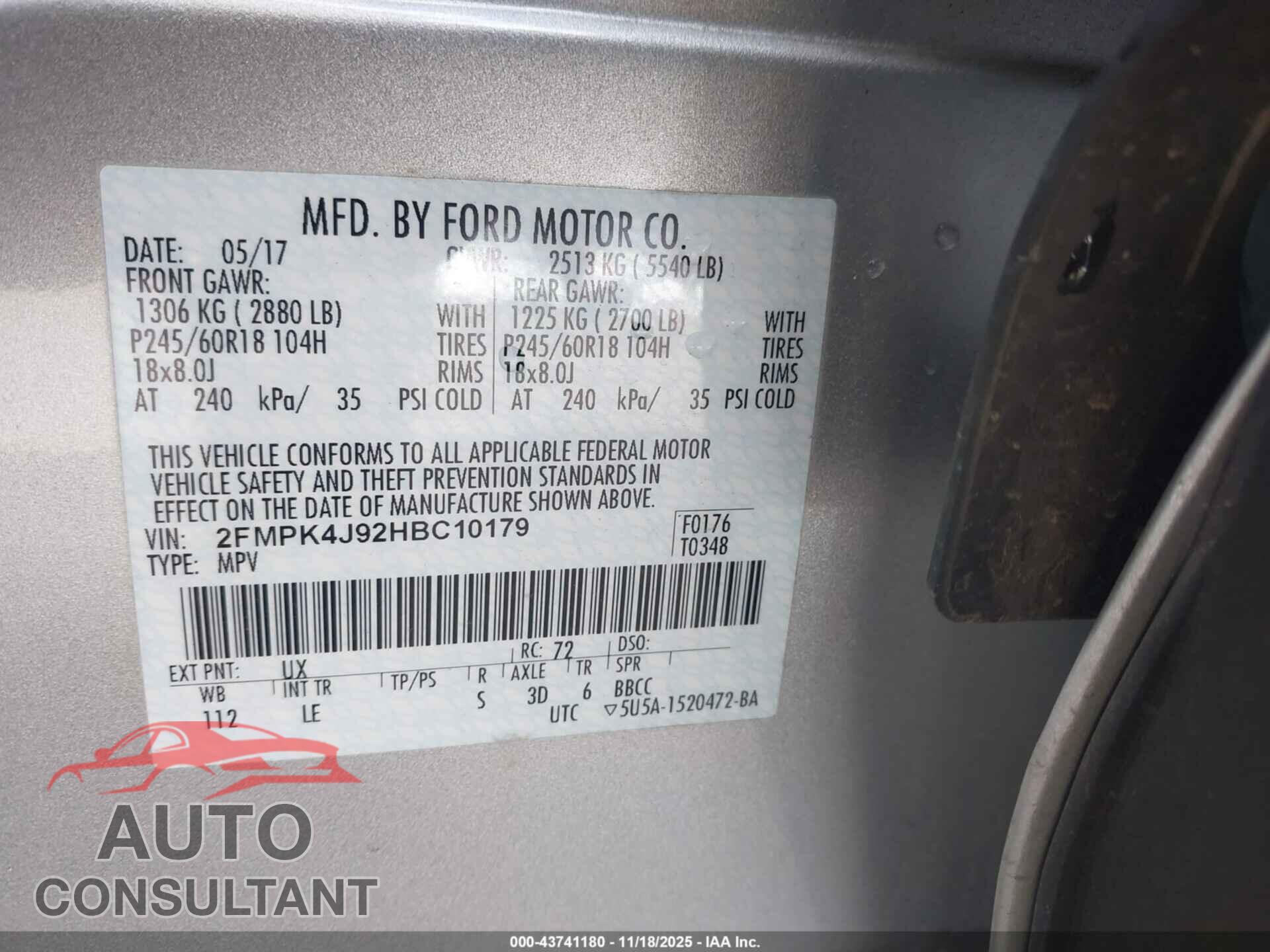 FORD EDGE 2017 - 2FMPK4J92HBC10179