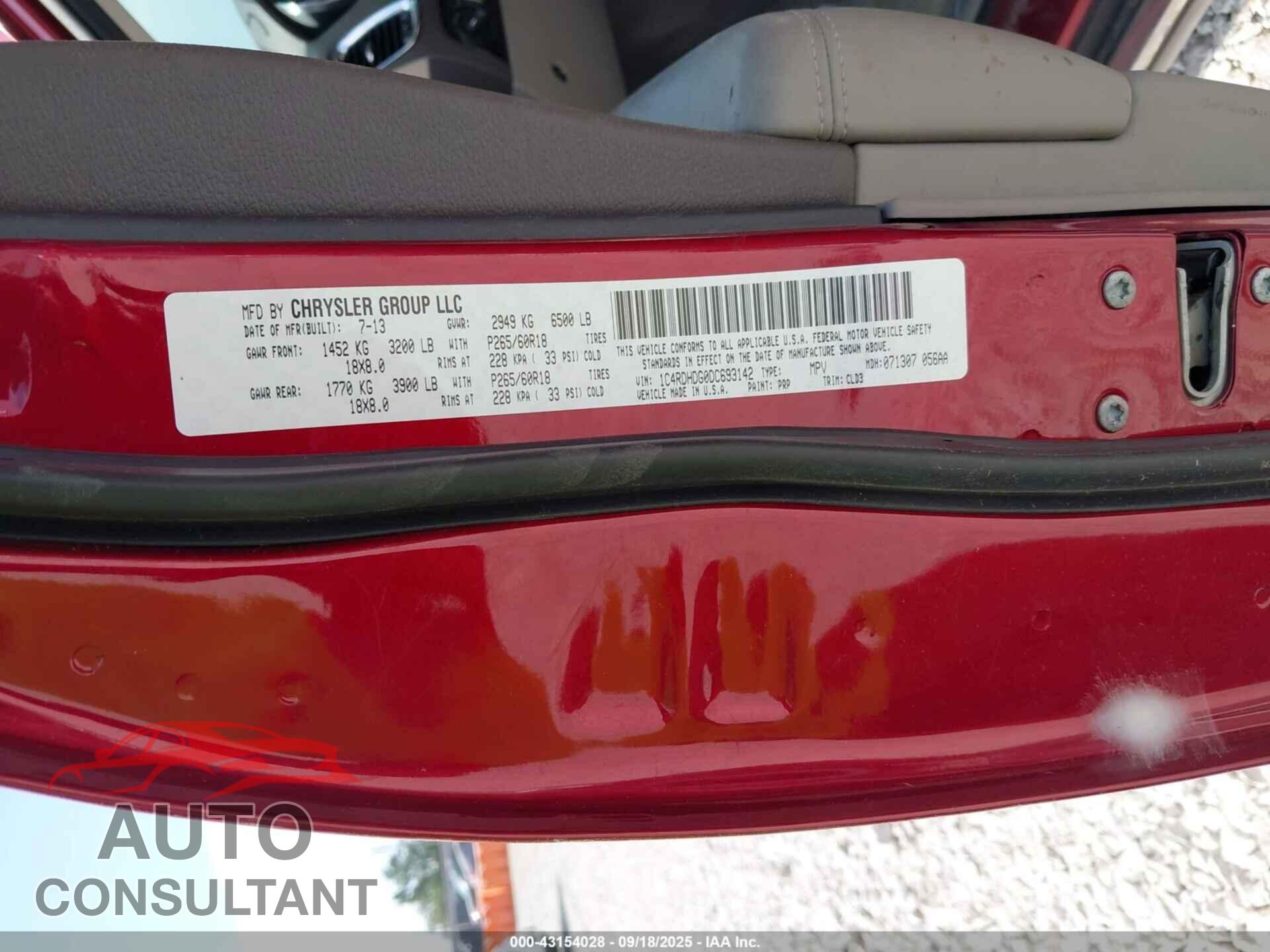 DODGE DURANGO 2013 - 1C4RDHDG0DC693142