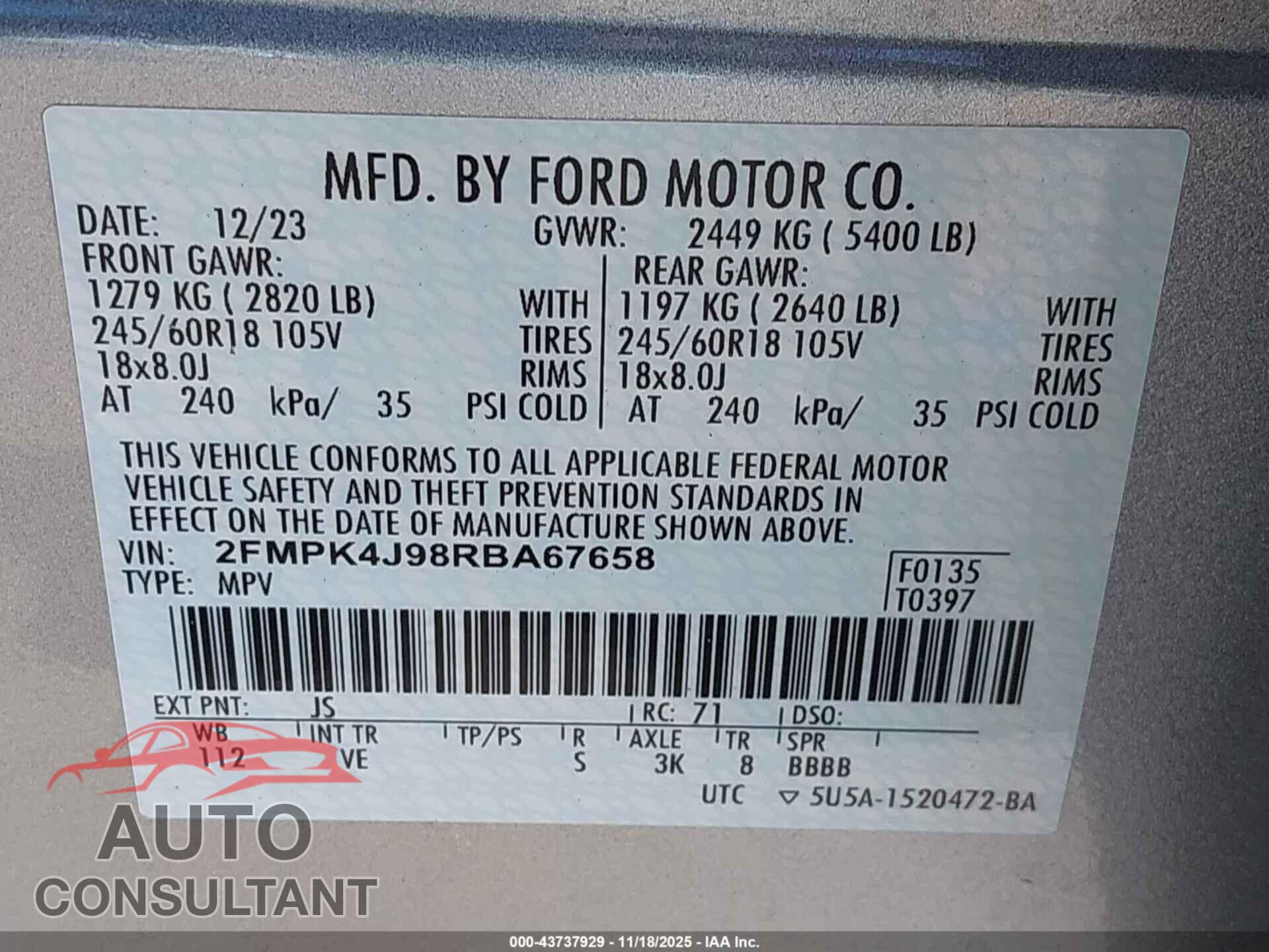 FORD EDGE 2024 - 2FMPK4J98RBA67658
