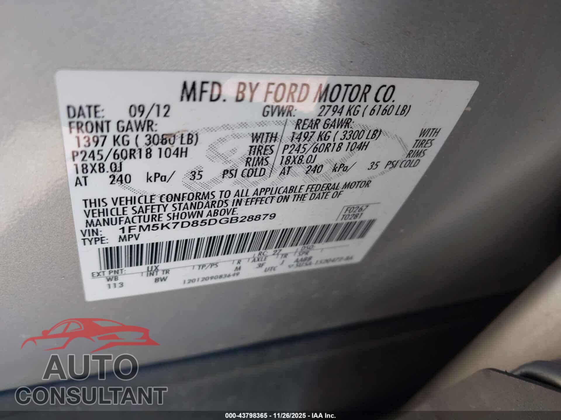 FORD EXPLORER 2013 - 1FM5K7D85DGB28879