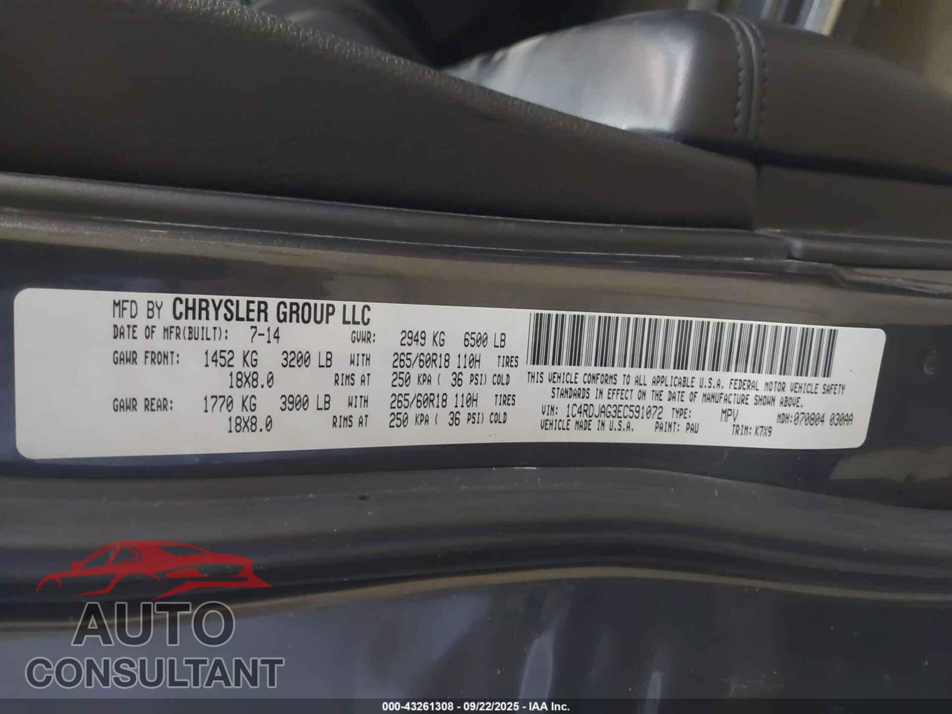 DODGE DURANGO 2014 - 1C4RDJAG3EC591072