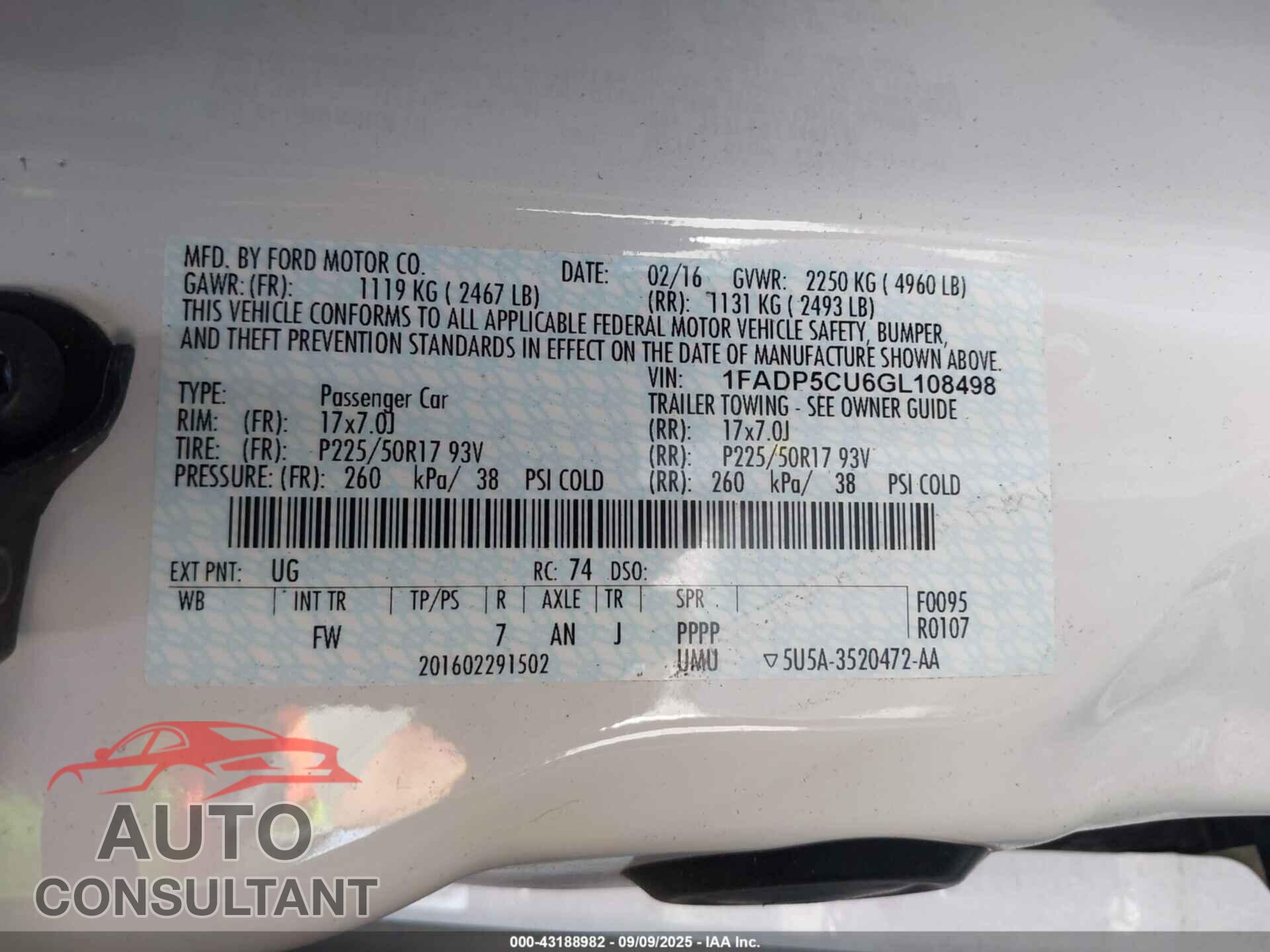 FORD C-MAX ENERGI 2016 - 1FADP5CU6GL108498