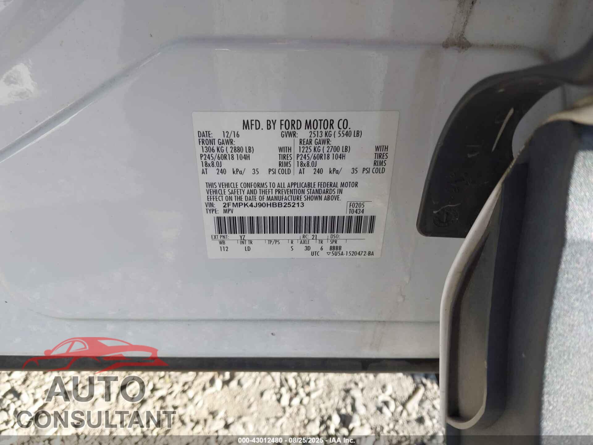 FORD EDGE 2017 - 2FMPK4J90HBB25213