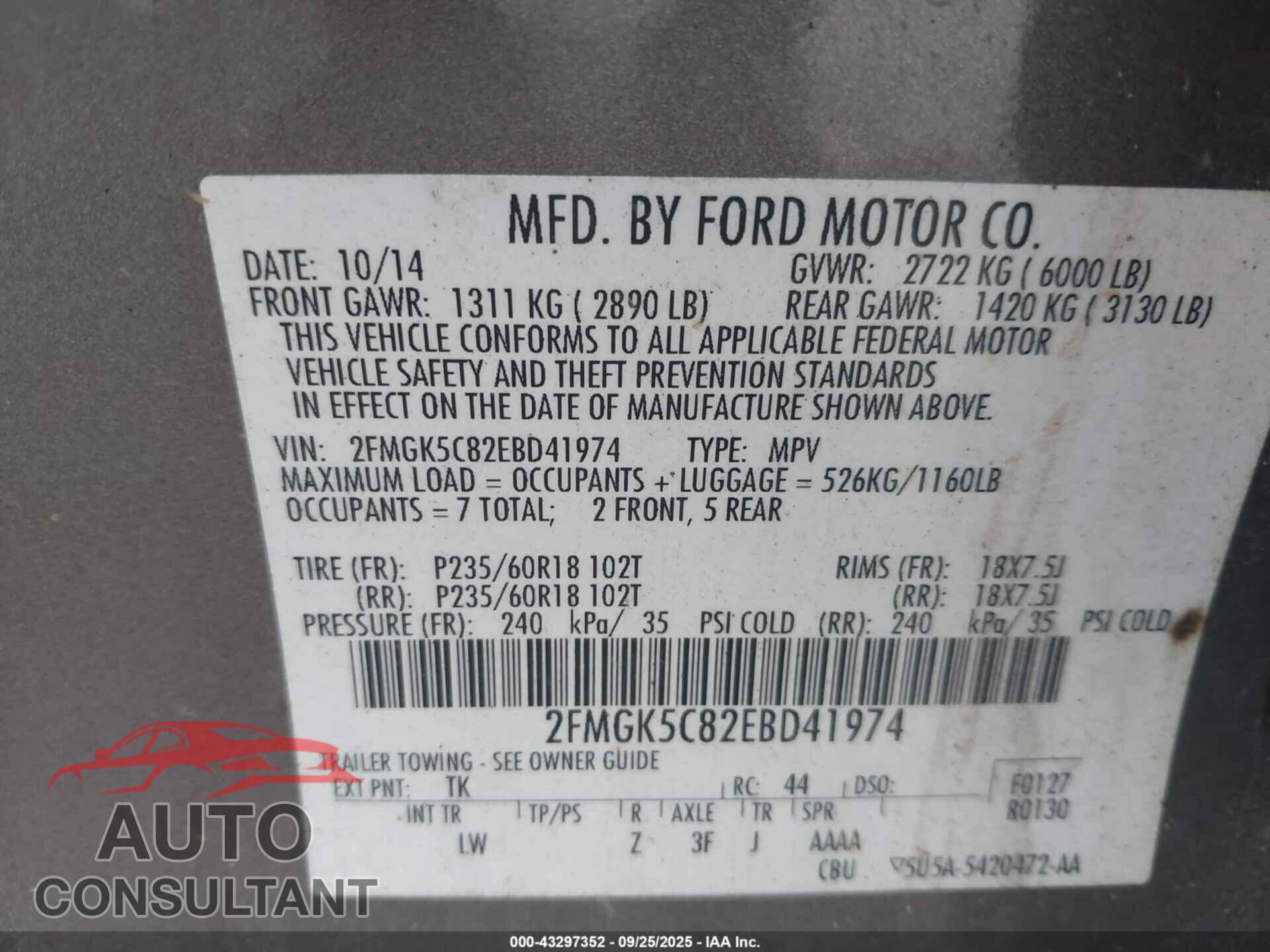 FORD FLEX 2014 - 2FMGK5C82EBD41974
