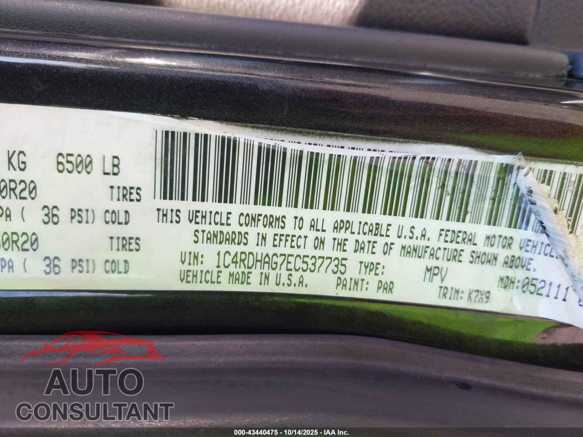 DODGE DURANGO 2014 - 1C4RDHAG7EC537735
