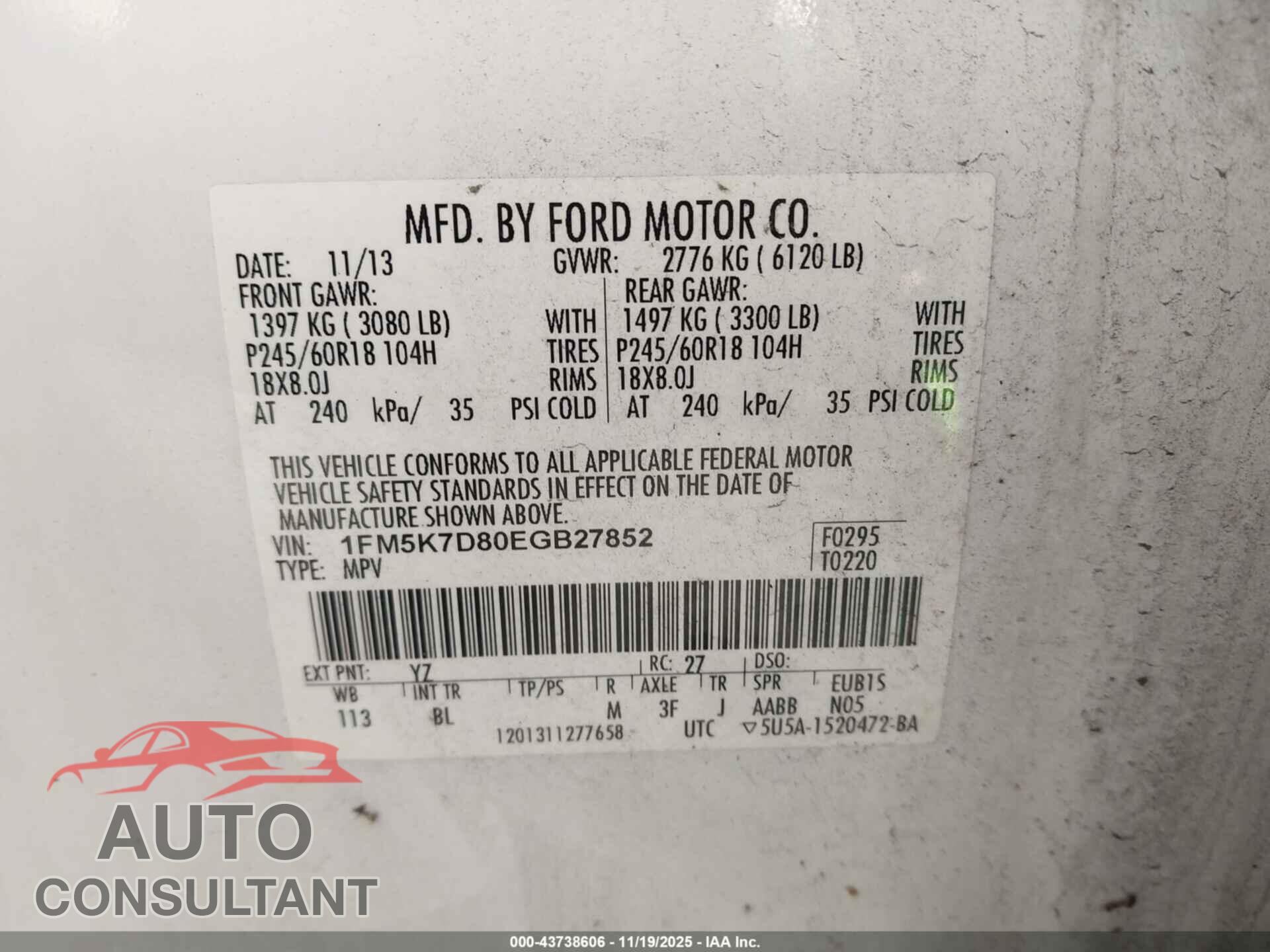 FORD EXPLORER 2014 - 1FM5K7D80EGB27852