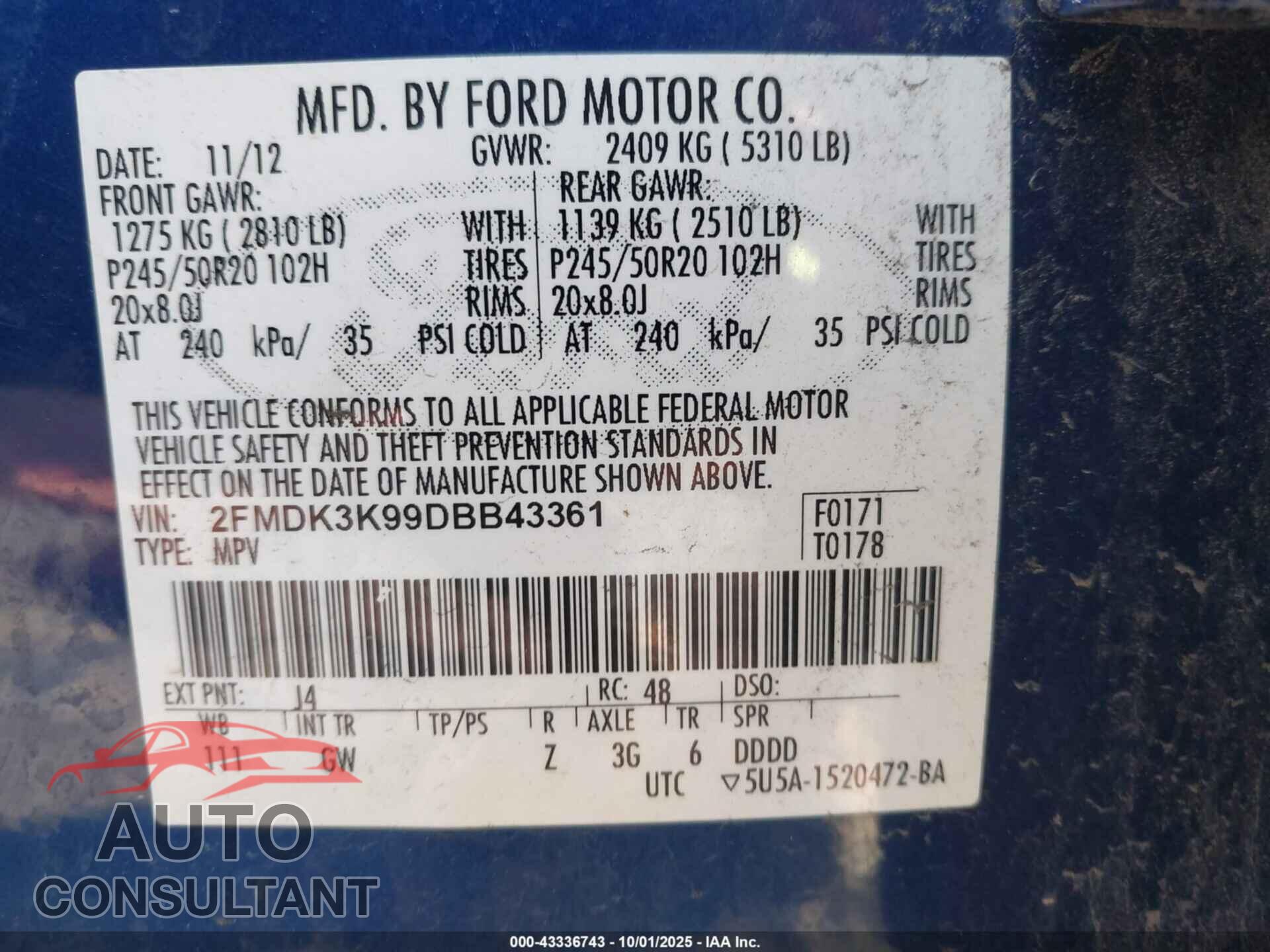 FORD EDGE 2013 - 2FMDK3K99DBB43361