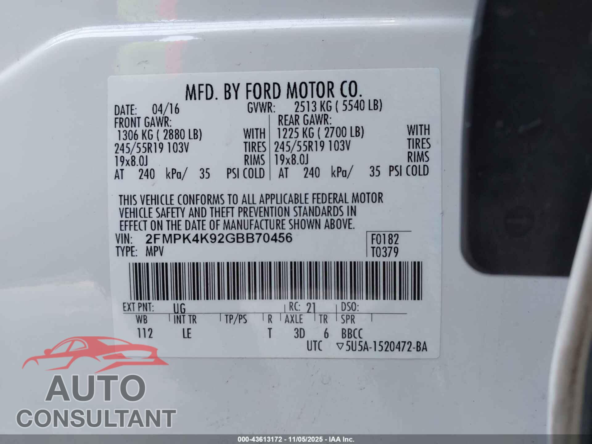 FORD EDGE 2016 - 2FMPK4K92GBB70456