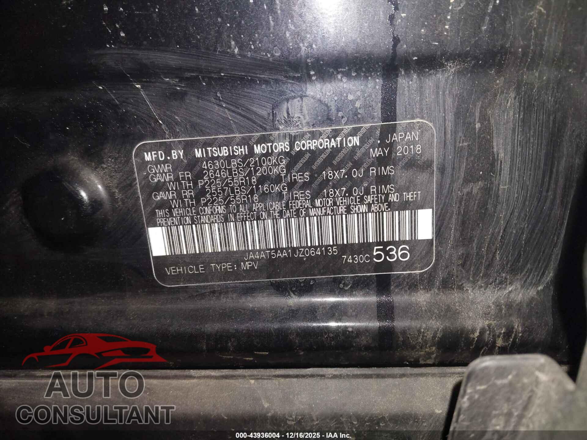 MITSUBISHI ECLIPSE CROSS 2018 - JA4AT5AA1JZ064135