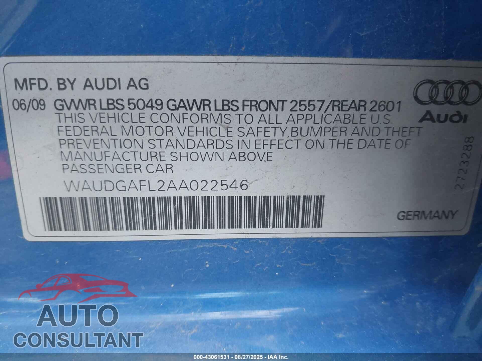 AUDI S4 2010 - WAUDGAFL2AA022546