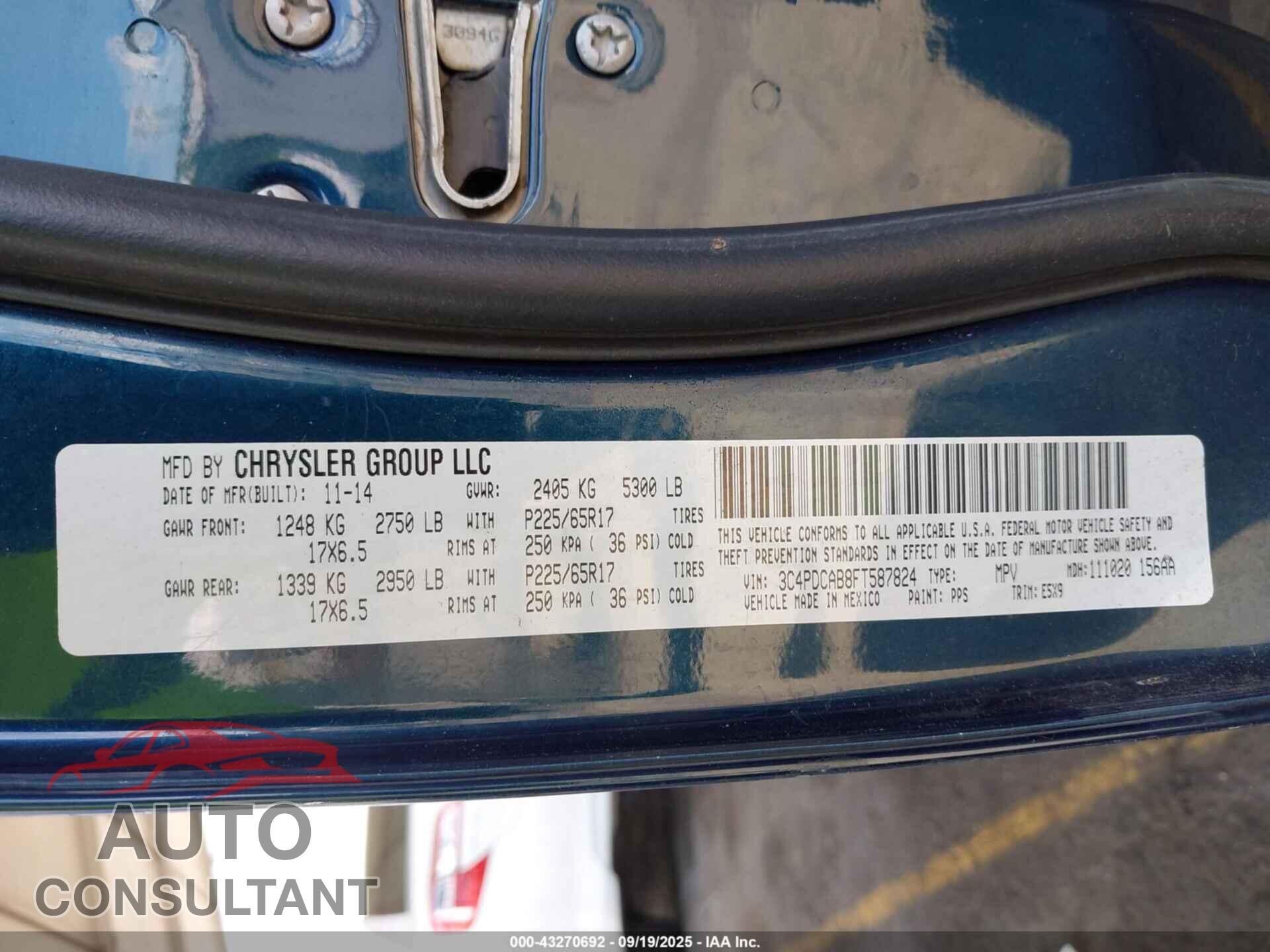 DODGE JOURNEY 2015 - 3C4PDCAB8FT587824
