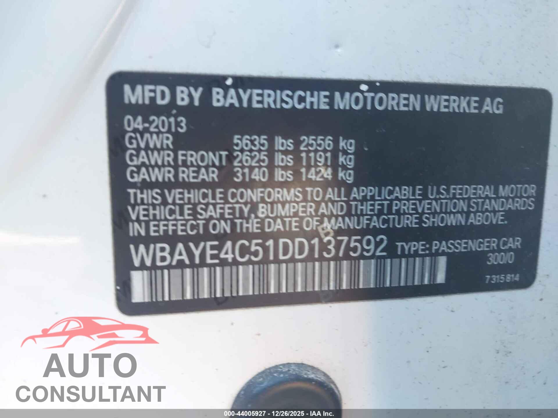 BMW 740LI 2013 - WBAYE4C51DD137592