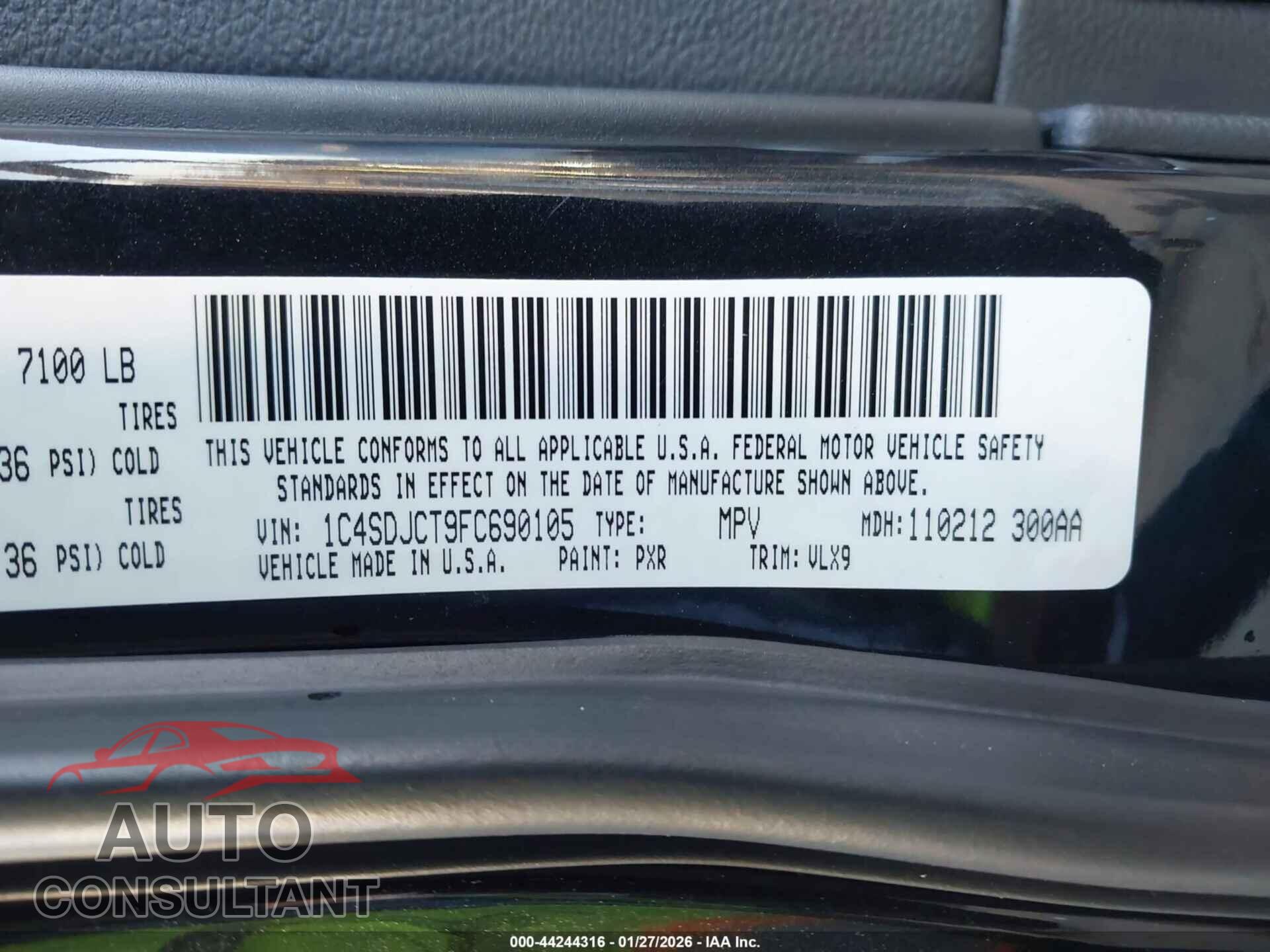 DODGE DURANGO 2015 - 1C4SDJCT9FC690105