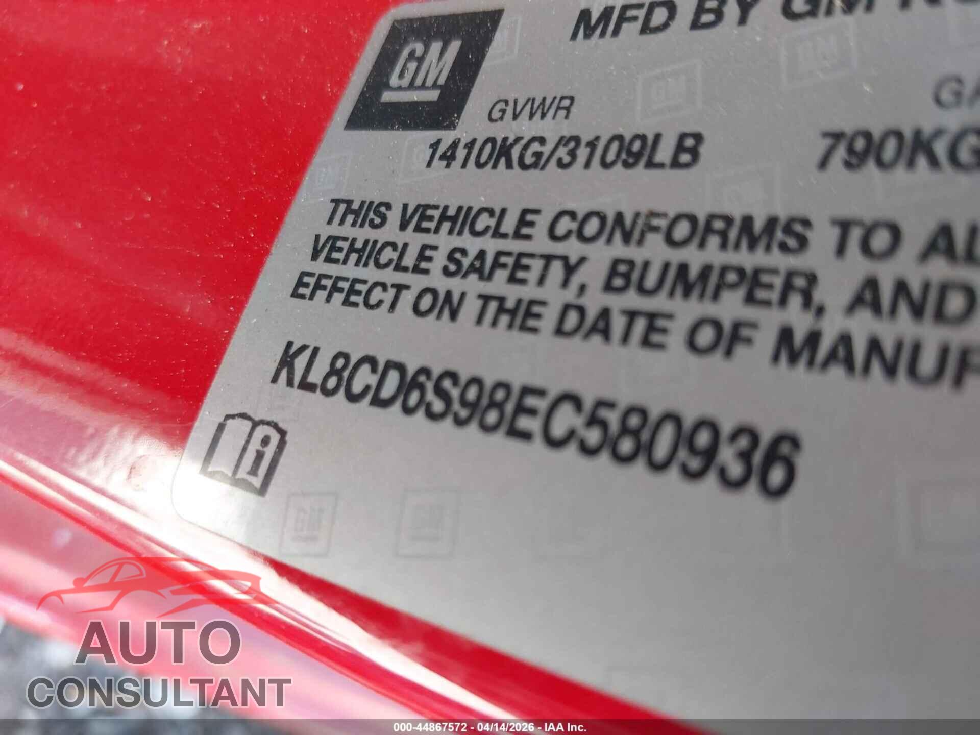 CHEVROLET SPARK 2014 - KL8CD6S98EC580936