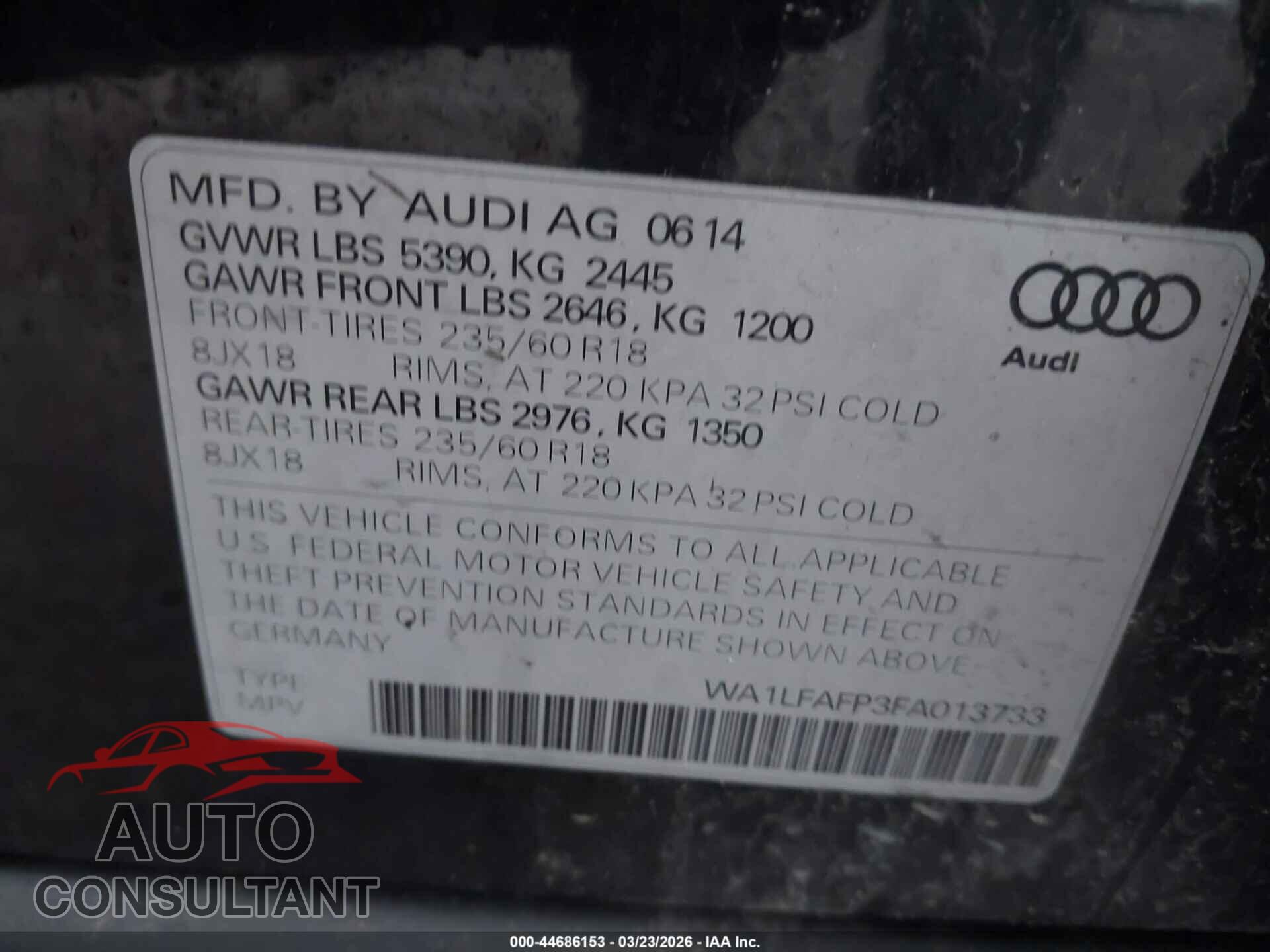 AUDI Q5 2015 - WA1LFAFP3FA013733