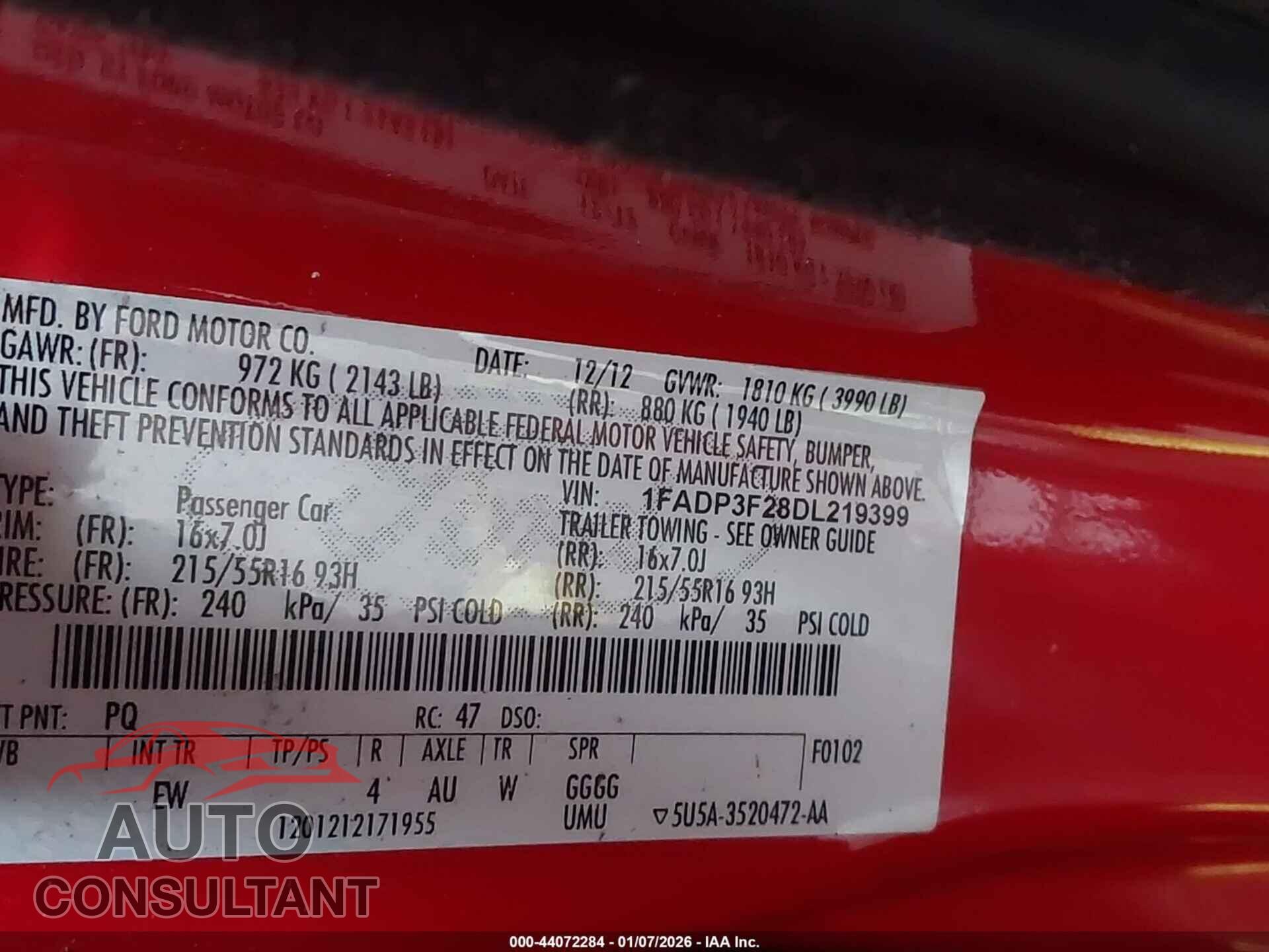 FORD FOCUS 2013 - 1FADP3F28DL219399