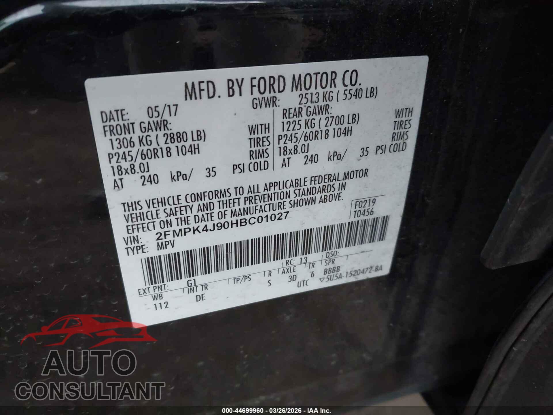 FORD EDGE 2017 - 2FMPK4J90HBC01027