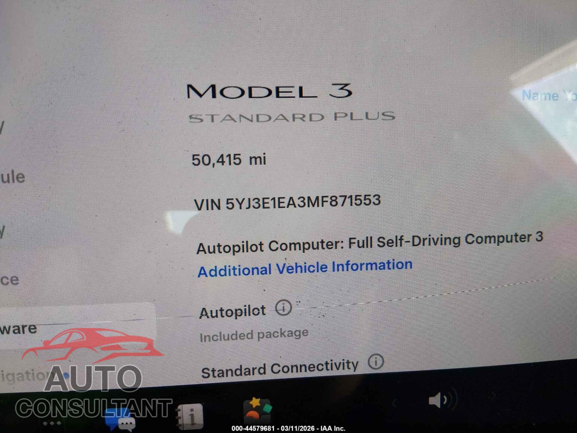TESLA MODEL 3 2021 - 5YJ3E1EA3MF871553