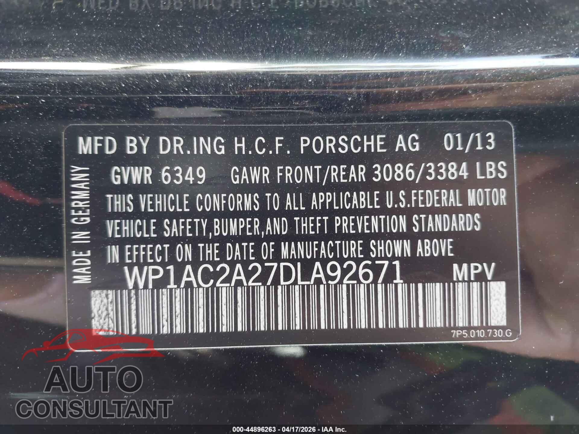 PORSCHE CAYENNE 2013 - WP1AC2A27DLA92671
