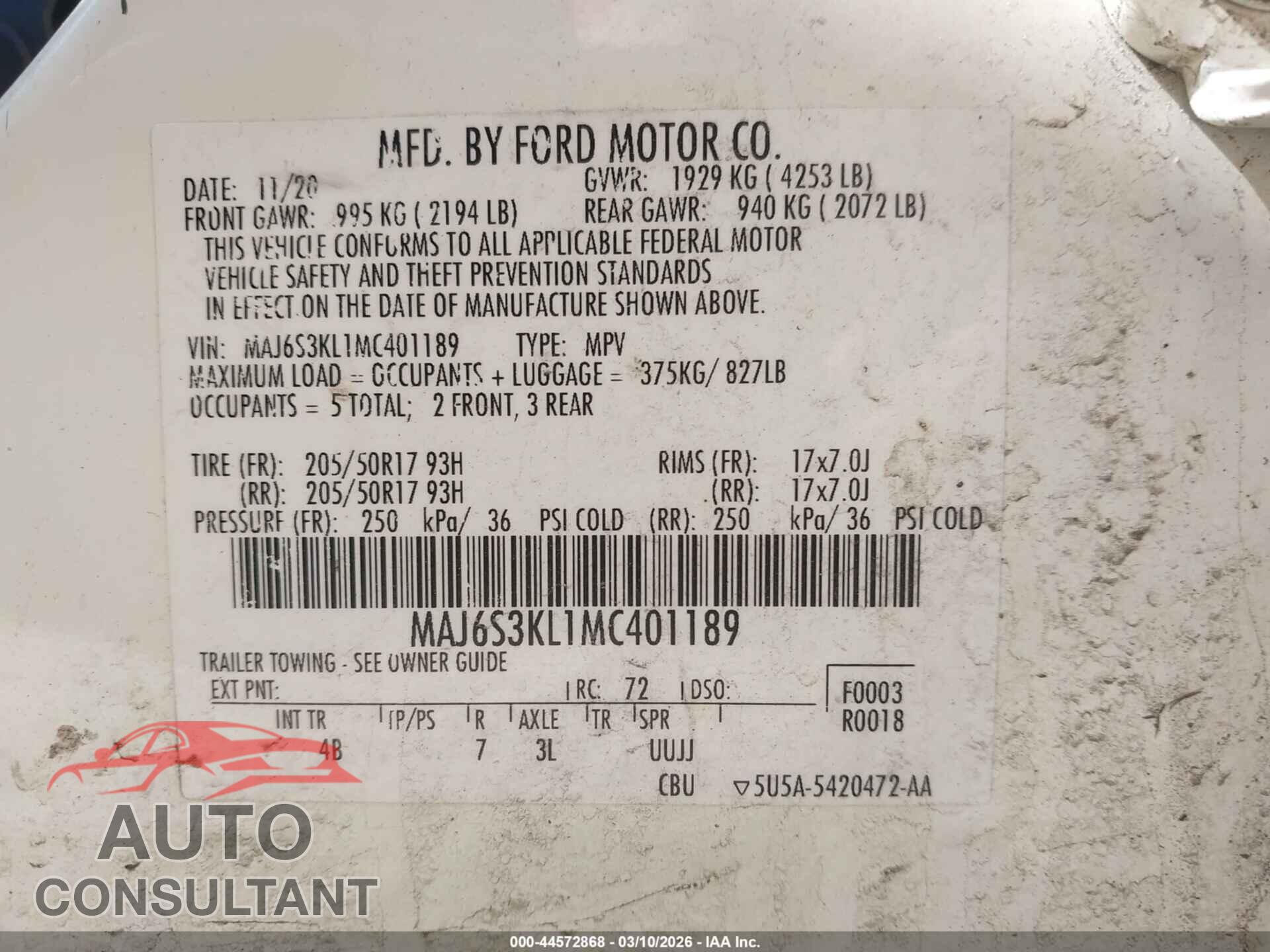 FORD ECOSPORT 2021 - MAJ6S3KL1MC401189