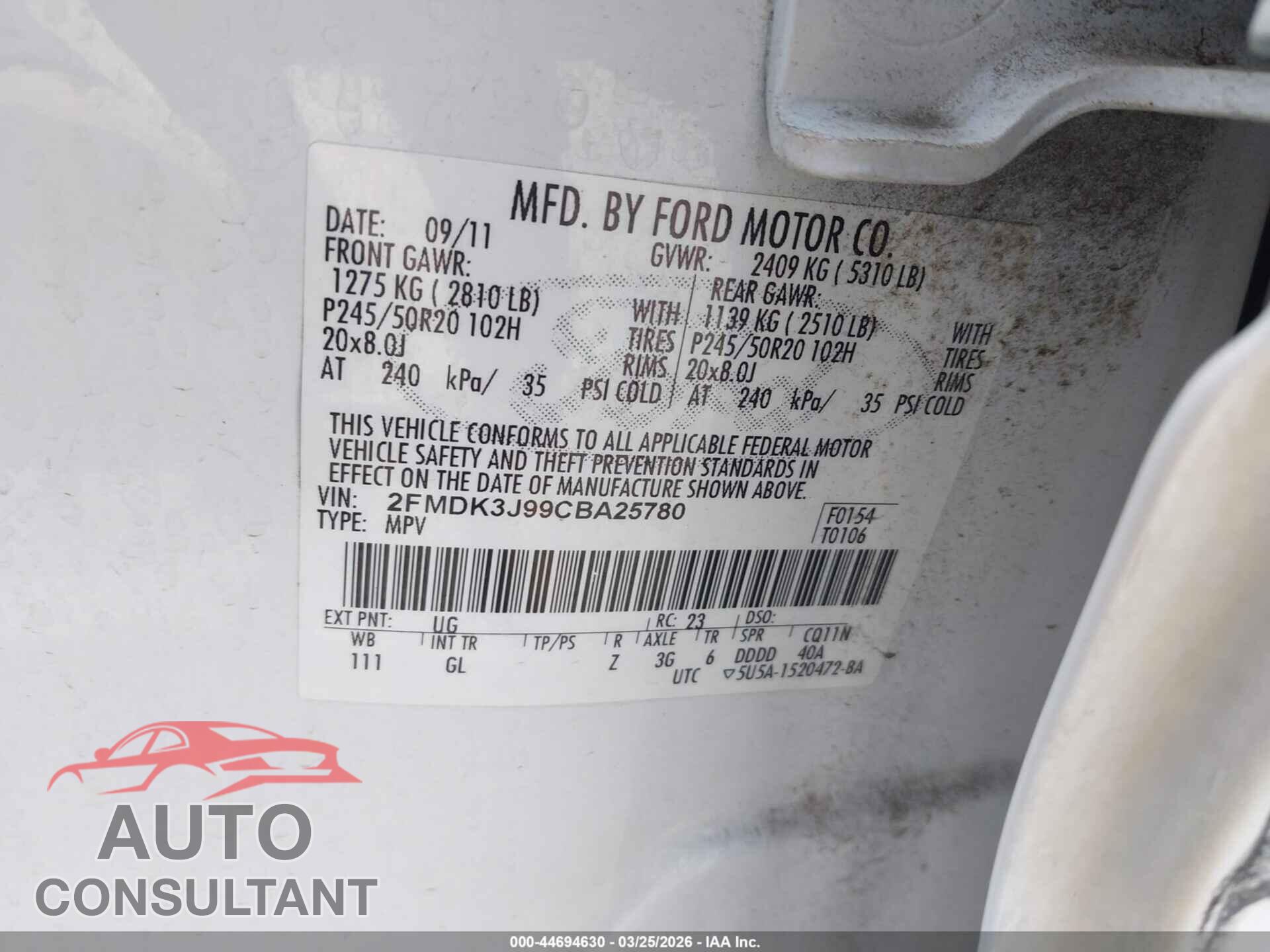 FORD EDGE 2012 - 2FMDK3J99CBA25780