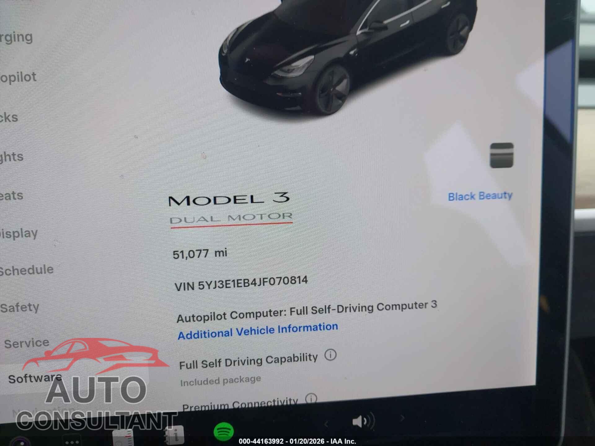 TESLA MODEL 3 2018 - 5YJ3E1EB4JF070814