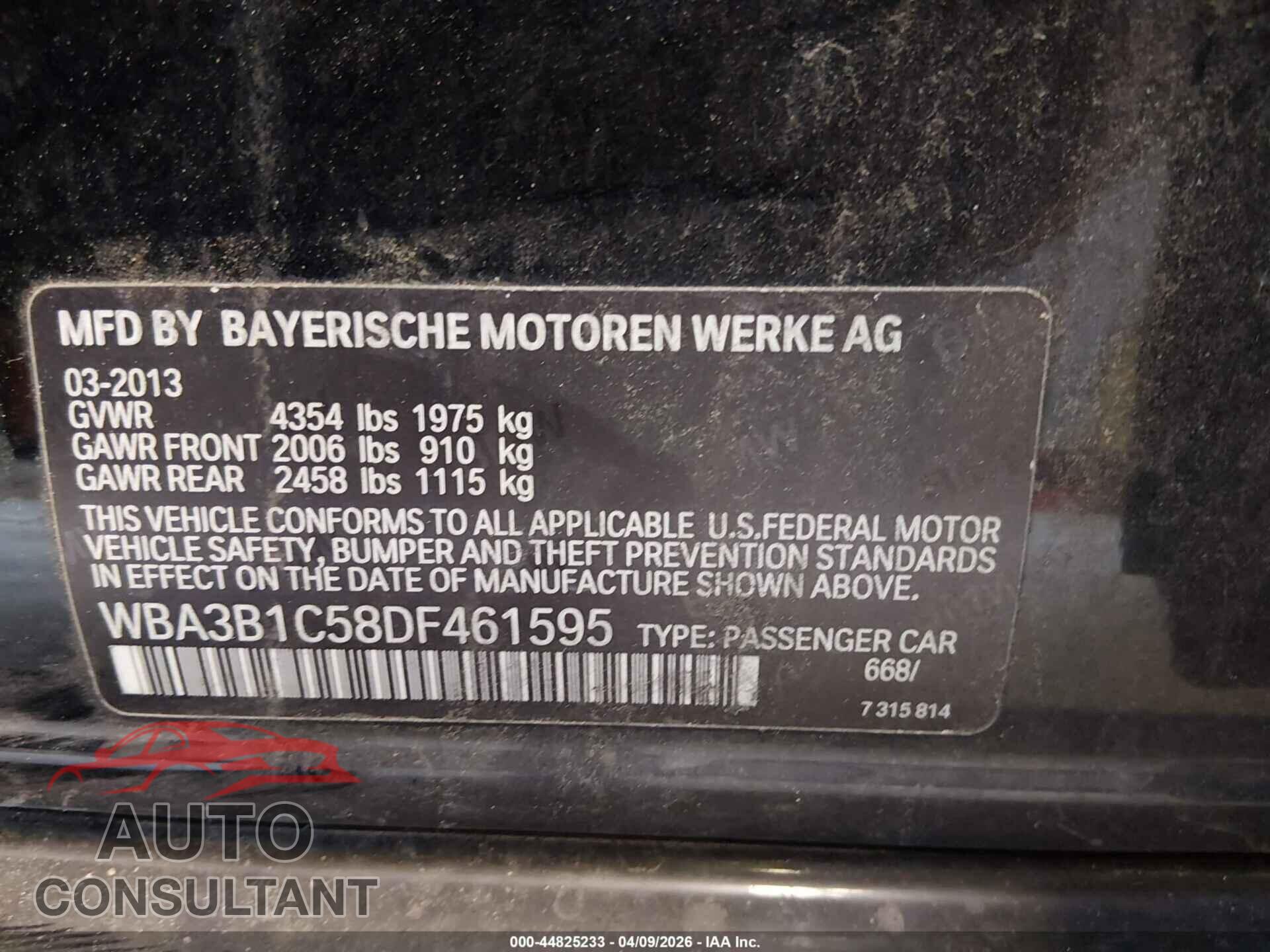 BMW 320I 2013 - WBA3B1C58DF461595