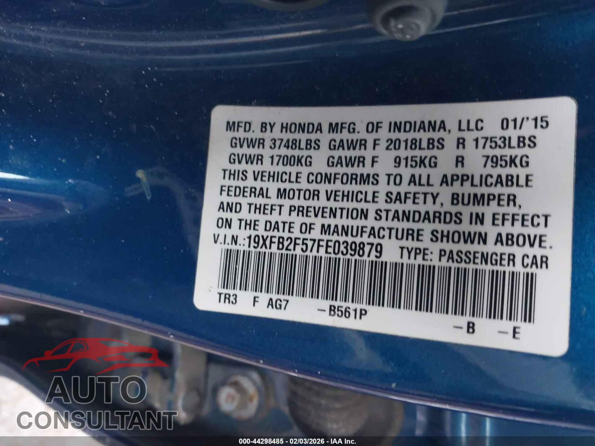 HONDA CIVIC 2015 - 19XFB2F57FE039879