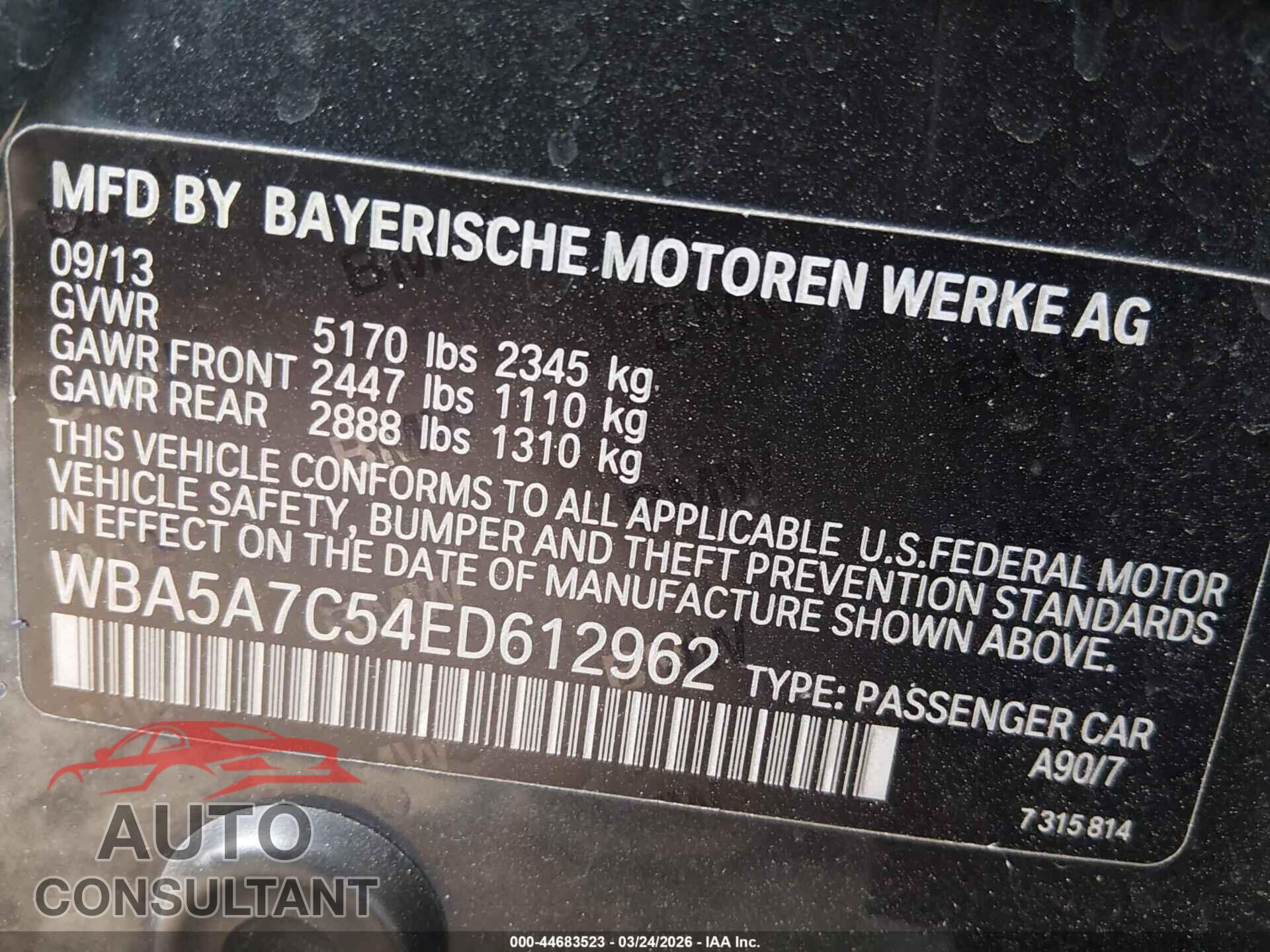BMW 528I 2014 - WBA5A7C54ED612962