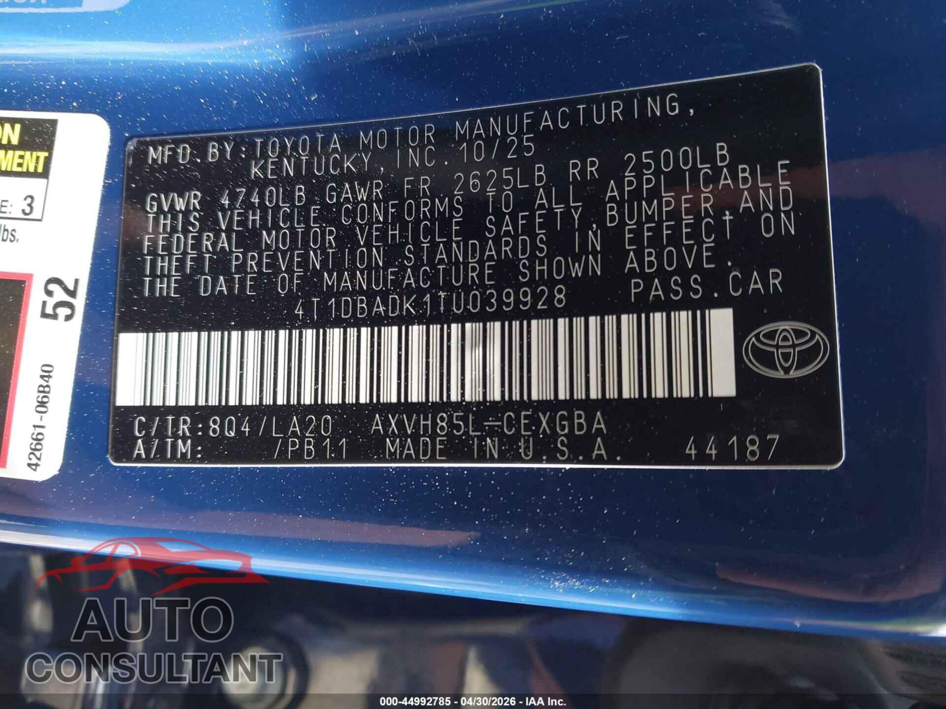 TOYOTA CAMRY 2026 - 4T1DBADK1TU039928