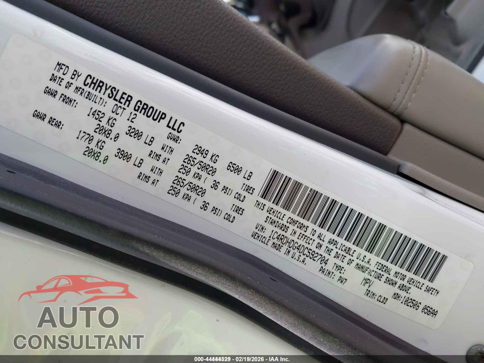 DODGE DURANGO 2013 - 1C4RDHDG4DC592704