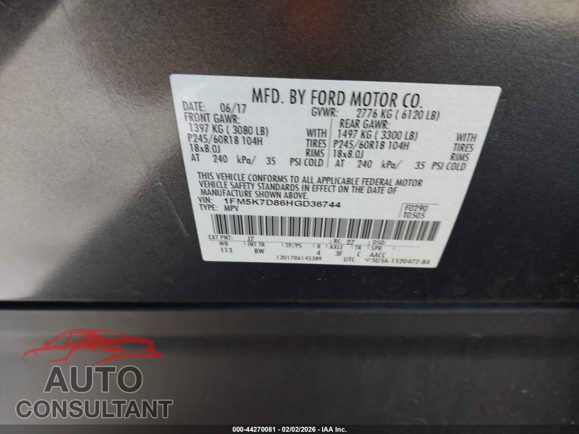 FORD EXPLORER 2017 - 1FM5K7D86HGD36744