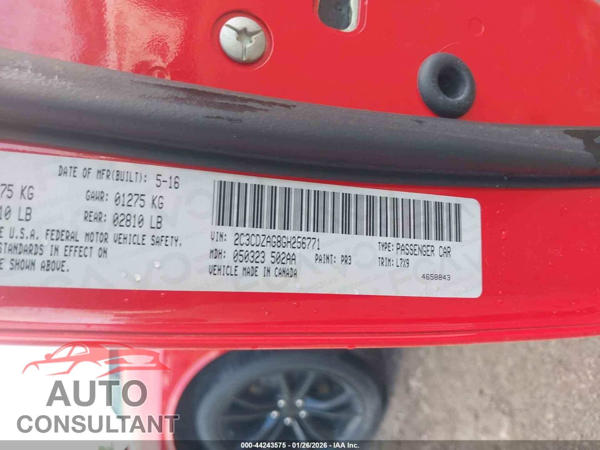 DODGE CHALLENGER 2016 - 2C3CDZAG8GH256771