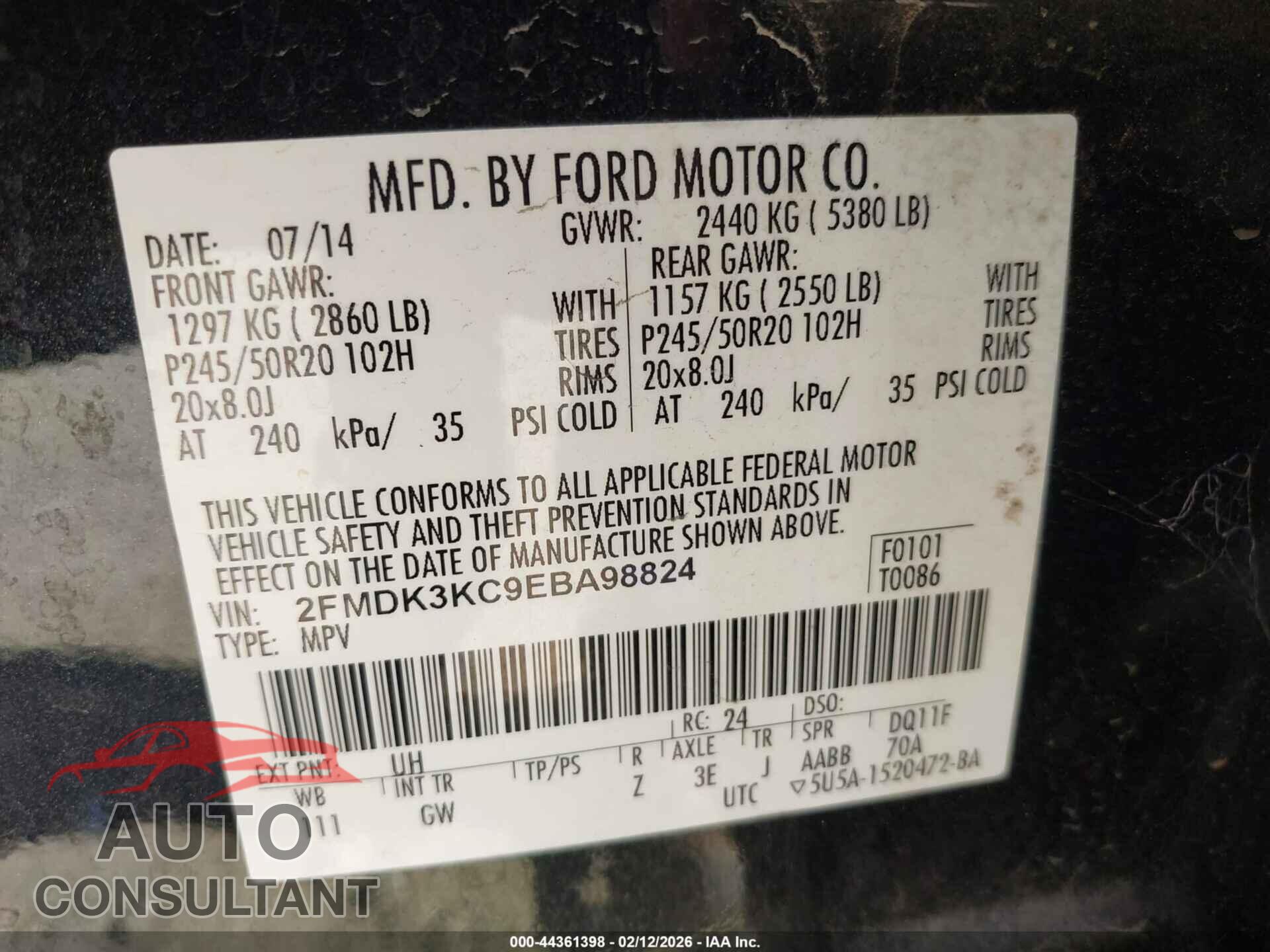 FORD EDGE 2014 - 2FMDK3KC9EBA98824