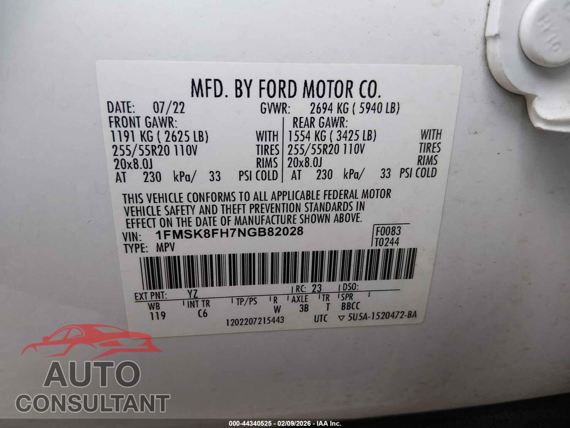 FORD EXPLORER 2022 - 1FMSK8FH7NGB82028