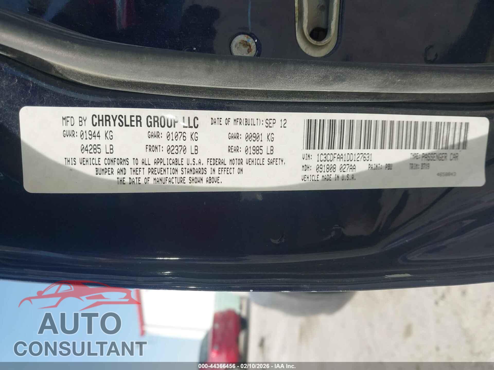 DODGE DART 2013 - 1C3CDFAA1DD127631