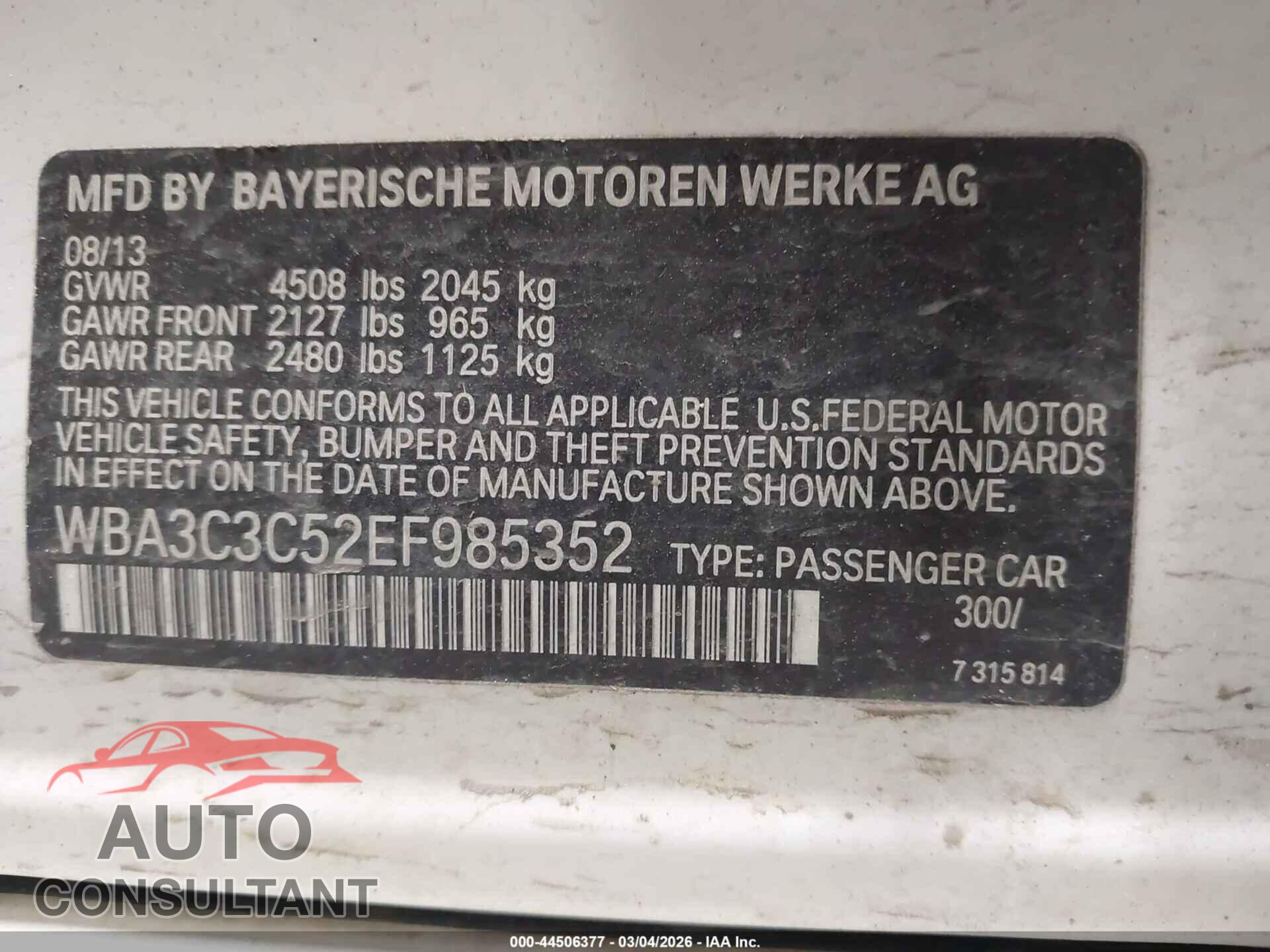BMW 320I 2014 - WBA3C3C52EF985352