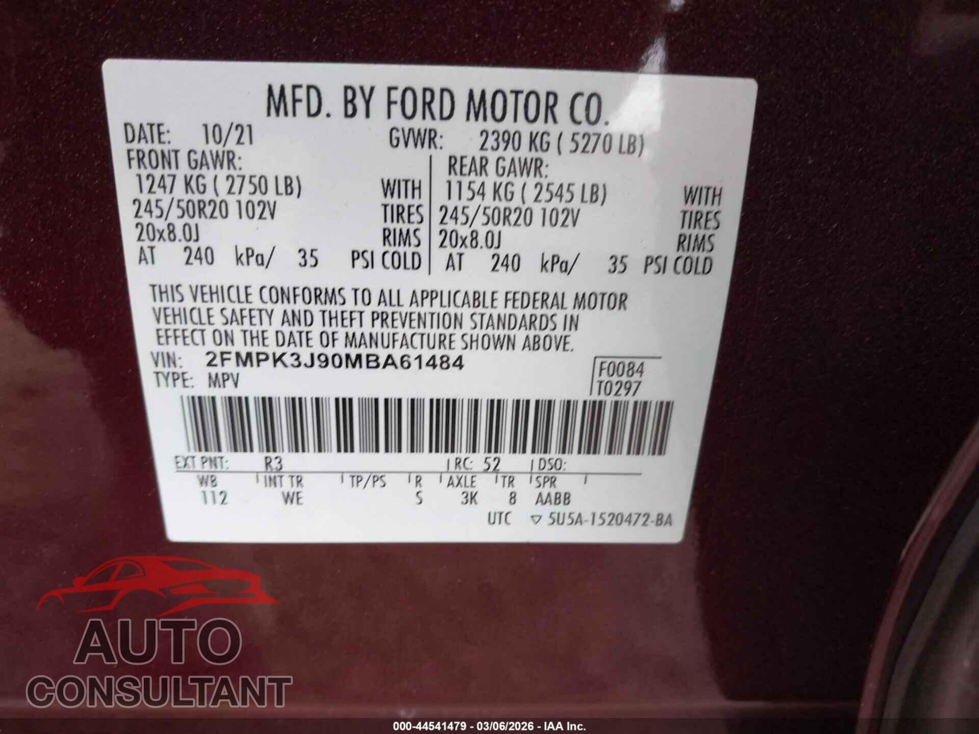 FORD EDGE 2021 - 2FMPK3J90MBA61484