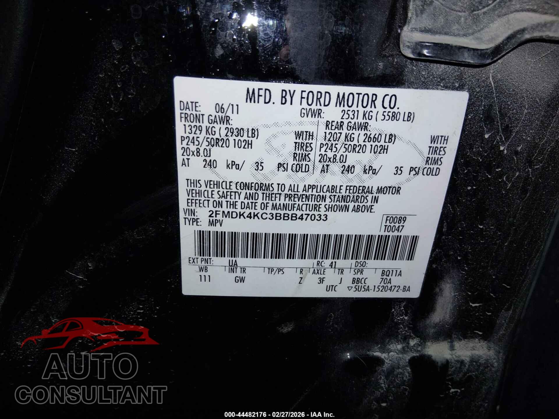 FORD EDGE 2011 - 2FMDK4KC3BBB47033