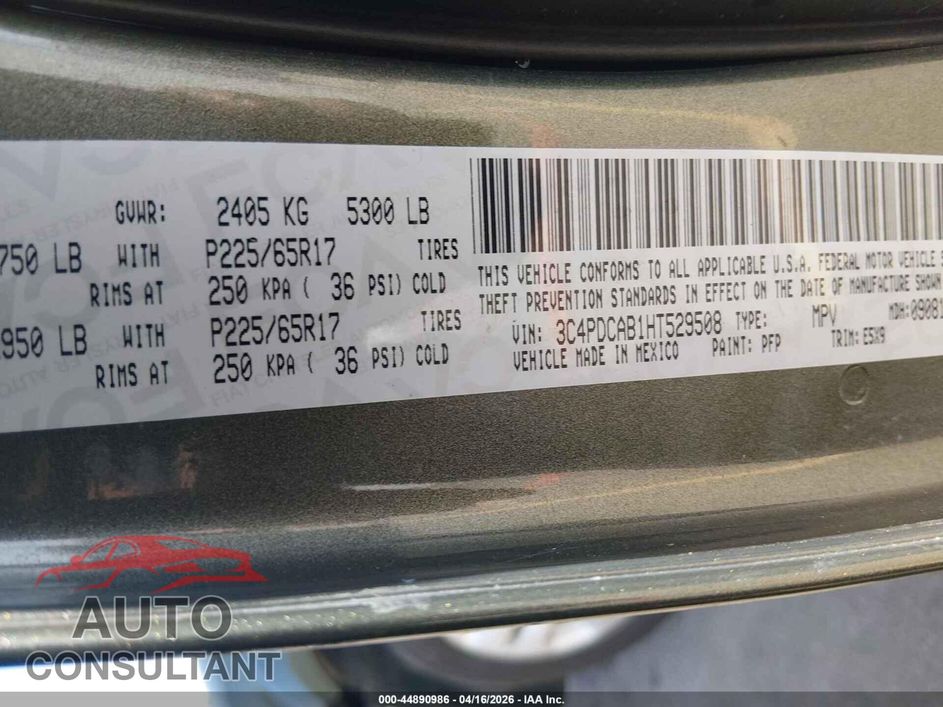 DODGE JOURNEY 2017 - 3C4PDCAB1HT529508